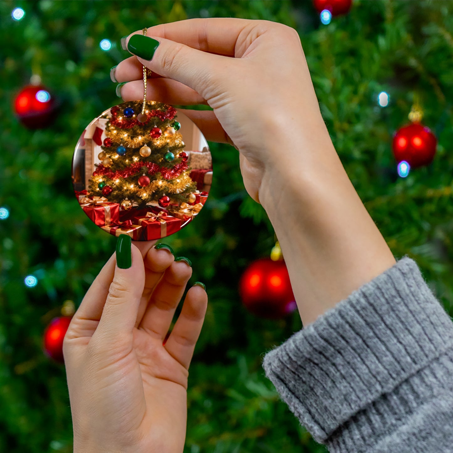 Christmas Tree Ceramic Ornament — Round Holiday Photo Keepsake