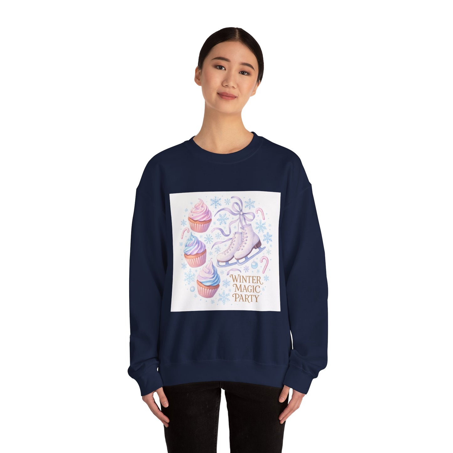 Winter Magic Party Sweatshirt — Ice Skates & Cupcakes Cozy Crewneck