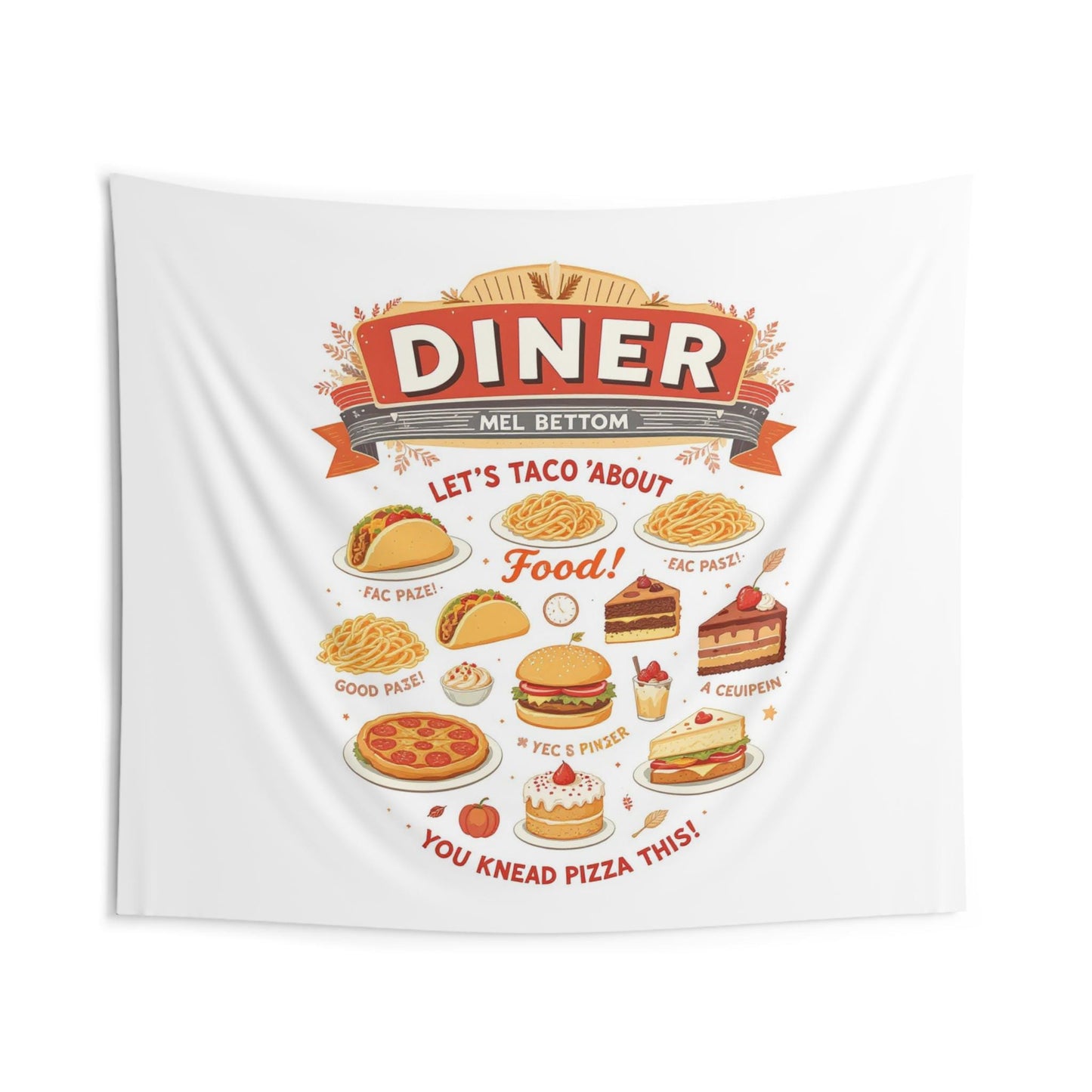 Diner Foodie Wall Tapestry, Diner Decor, Food Lover's Gift, Restaurant Wall Art, Kitchen Wall Hanging
