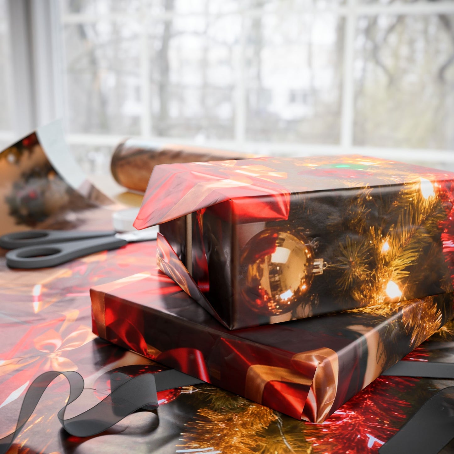Christmas Tree & Gifts Wrapping Paper — Festive Holiday Gift Wrap