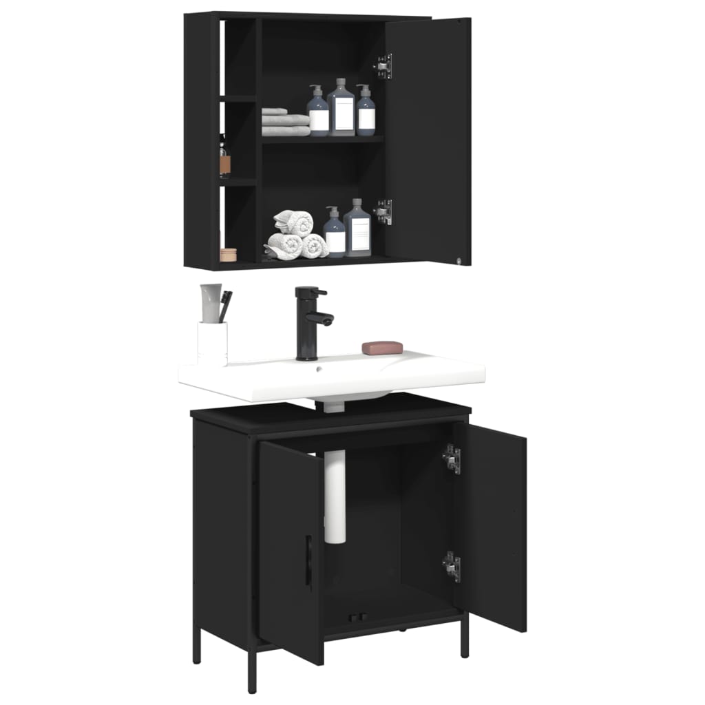 vidaXL 2 Piece Bathroom Furniture Set Black Engineered Wood-4