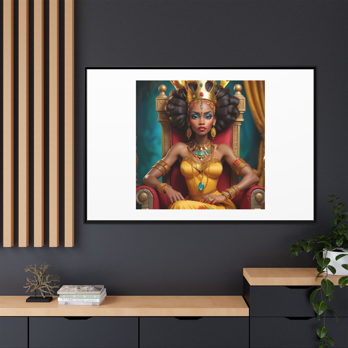 Framed Matte Canvas Art — Regal African Queen Portrait