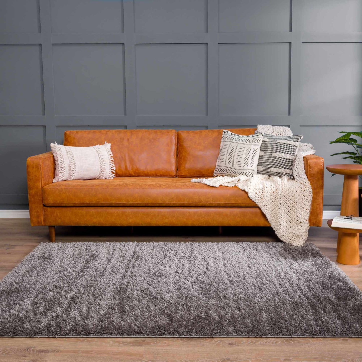 Faina Solid Dark Gray Shag Rug Washable-5