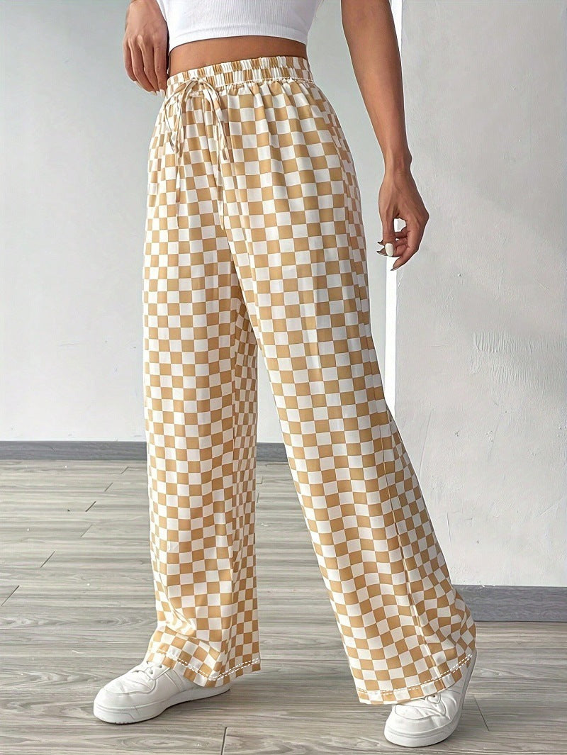Women's Casual High-waisted Checkered Straight-leg Pants