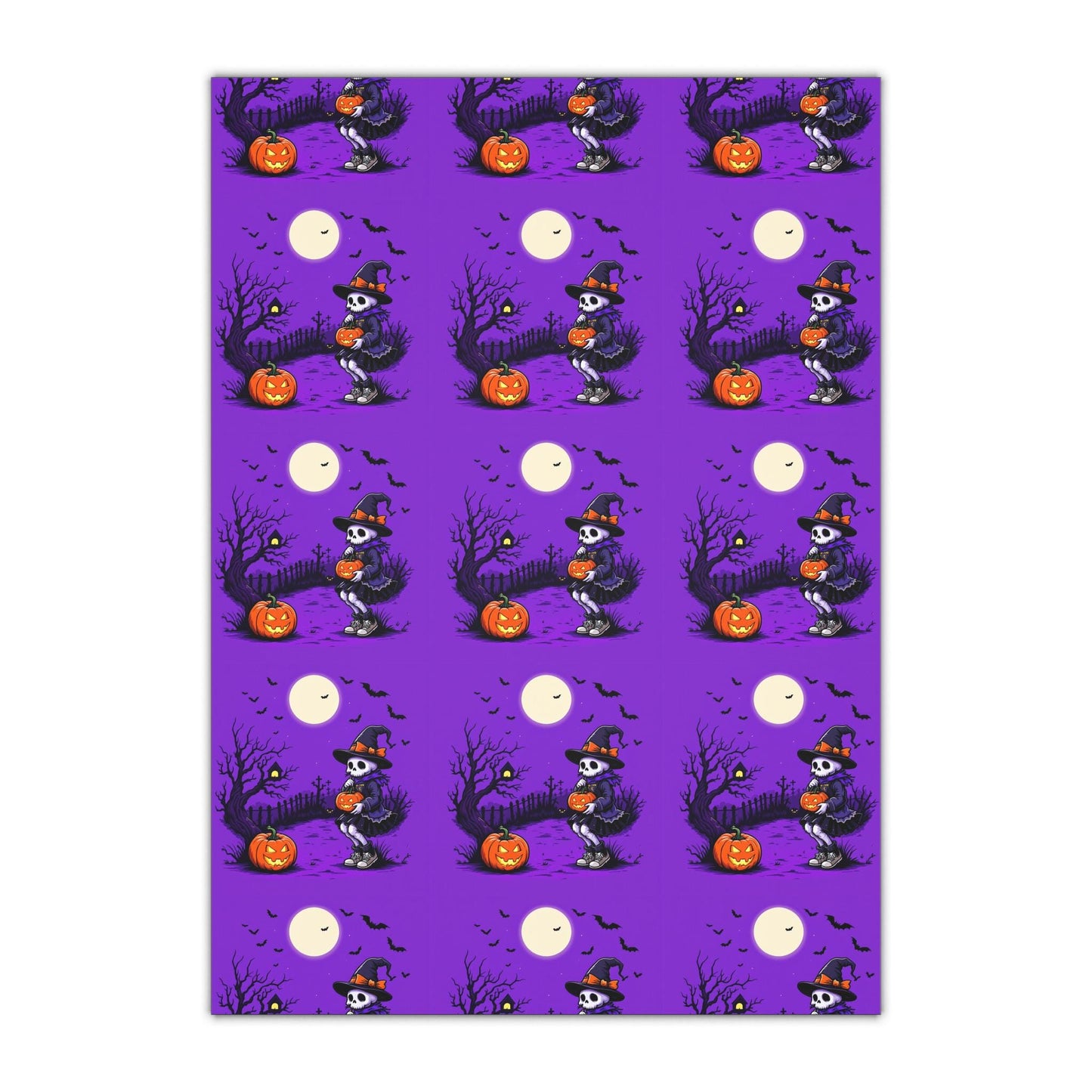 Purple Halloween Gift Wrap Sheets: Spooky Skull Design