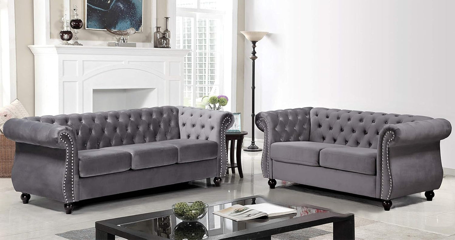 Gray Velvet Loveseat Modern Living Room Furniture Sofa