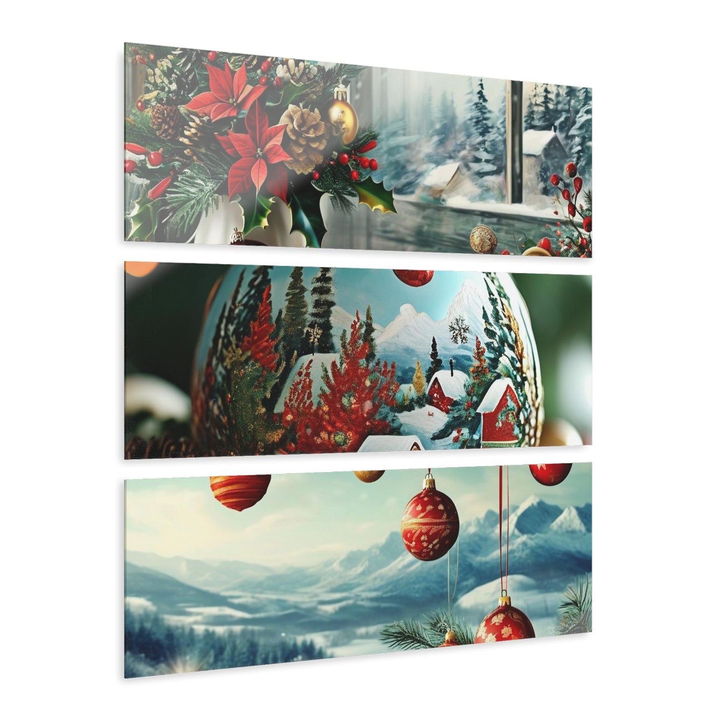 Christmas Acrylic Triptych Prints, Holiday Wall Art, Winter Decor, Festive Home Decoration, Seasonal Gift Ideas