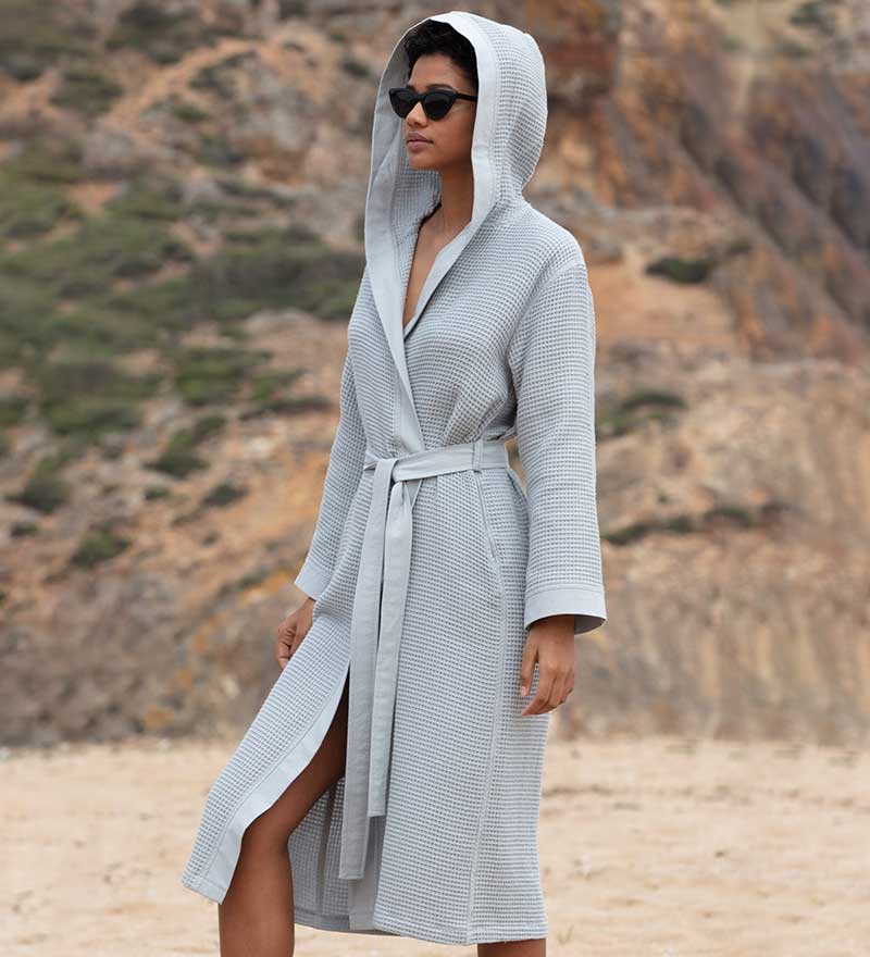 Women’s Turkish Cotton Waffle Hooded Robe