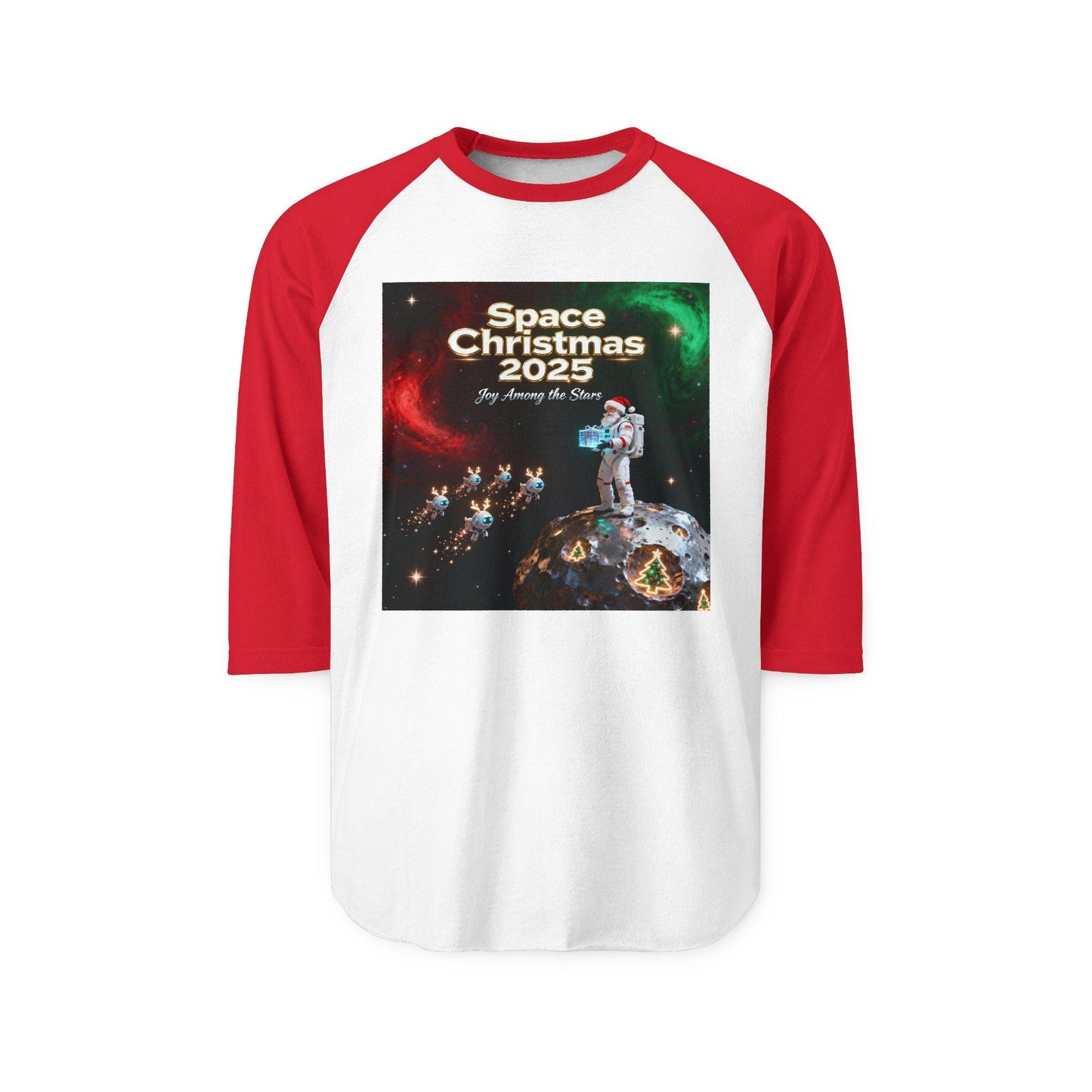 Space Christmas Raglan Shirt: Unisex Three-Quarter Sleeve Tee