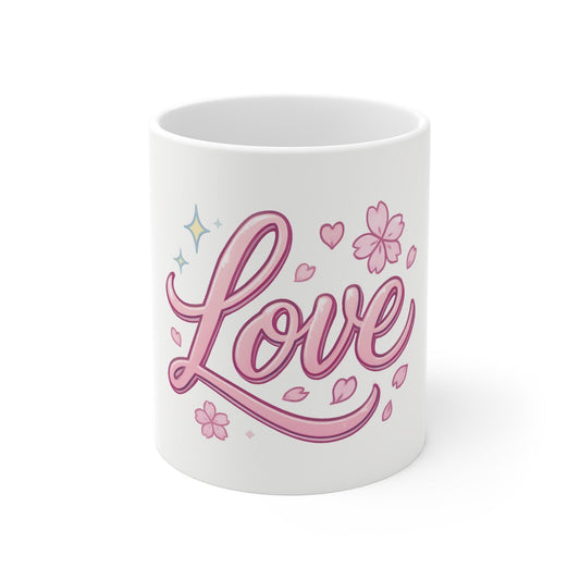 Floral Love Coffee Mug: Valentine's Day Gift, 11oz Ceramic
