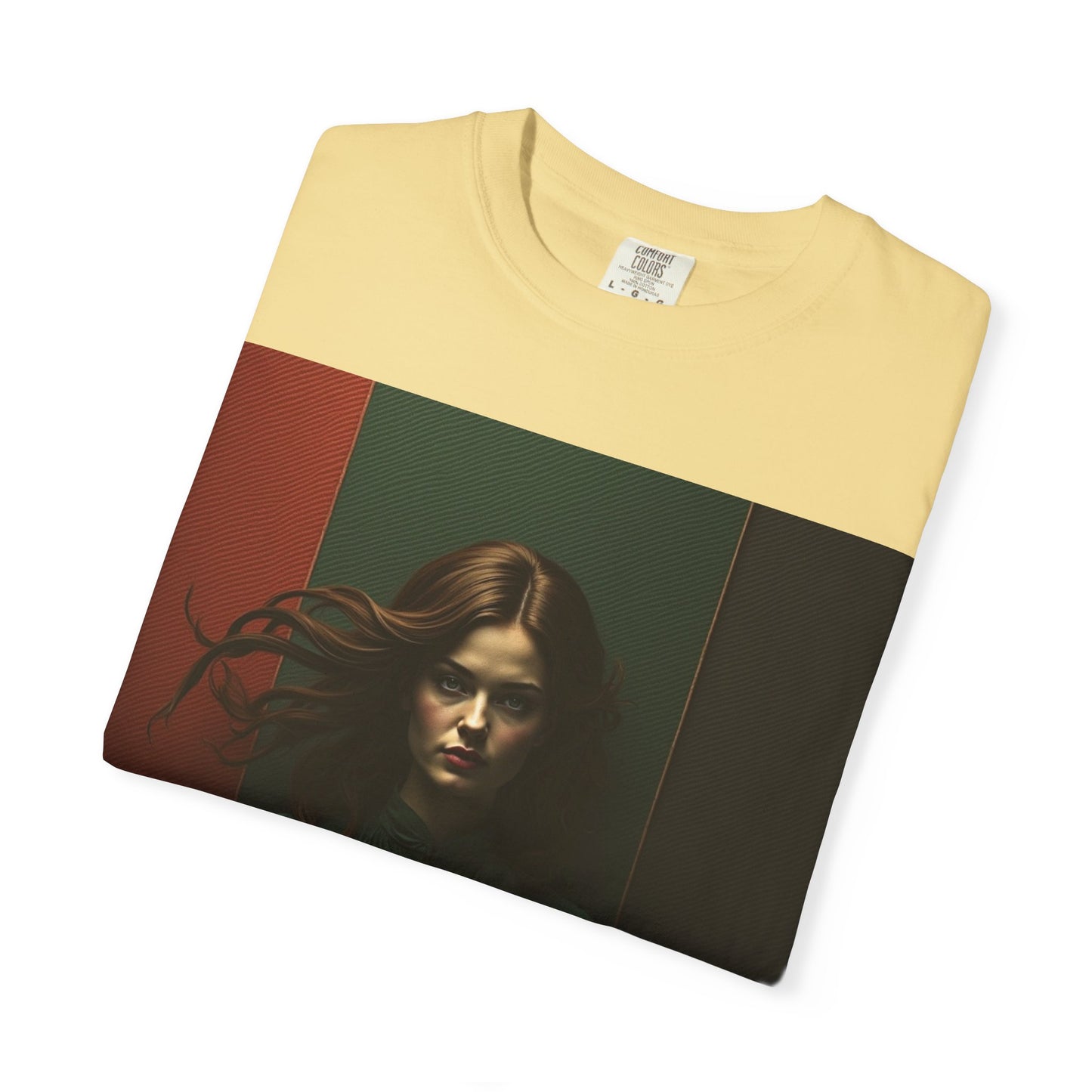 Portrait Photo Tee — Moody Green Woman Graphic T-Shirt