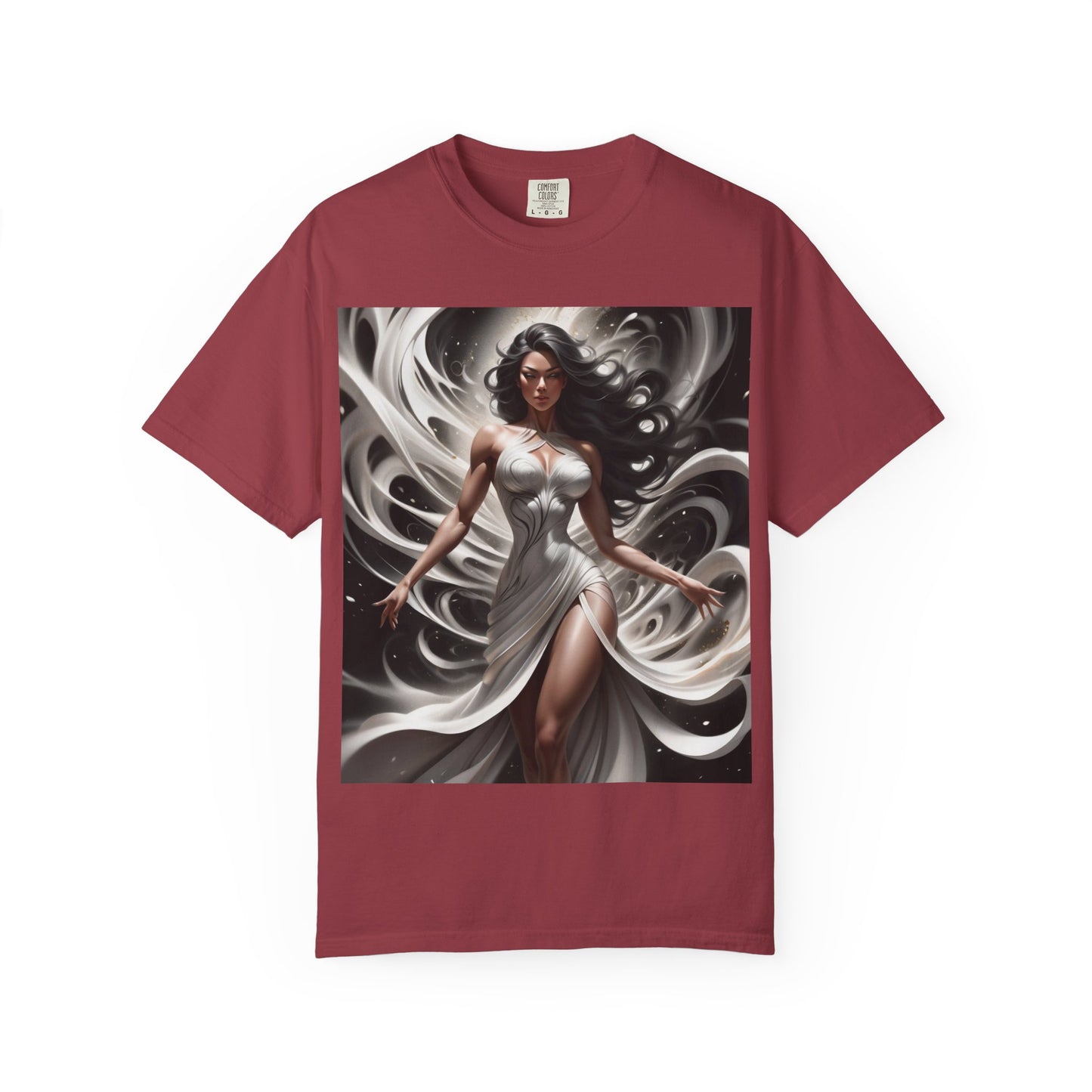 Goddess Art T-Shirt — Elegant White-Draped Fantasy Woman Print