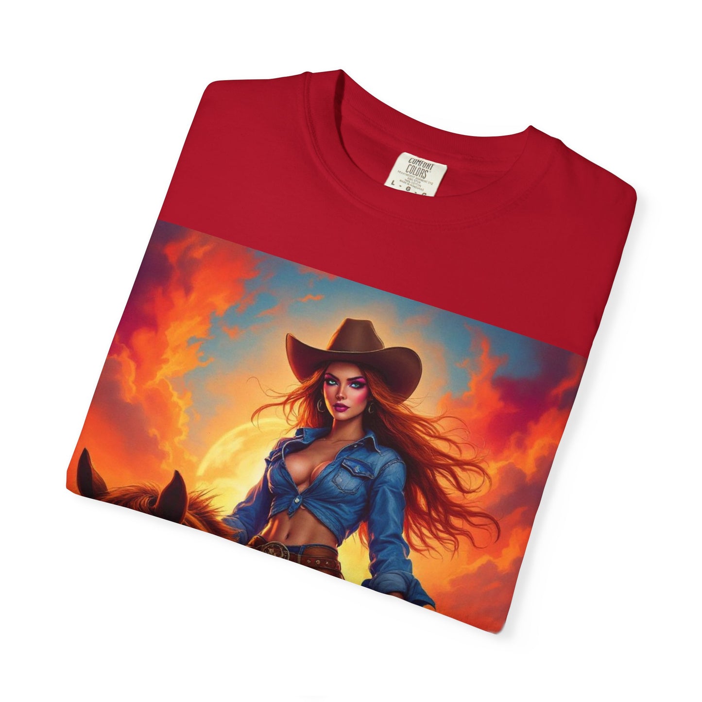 Cowgirl on Horseback T-Shirt — Western Sunset Graphic Tee