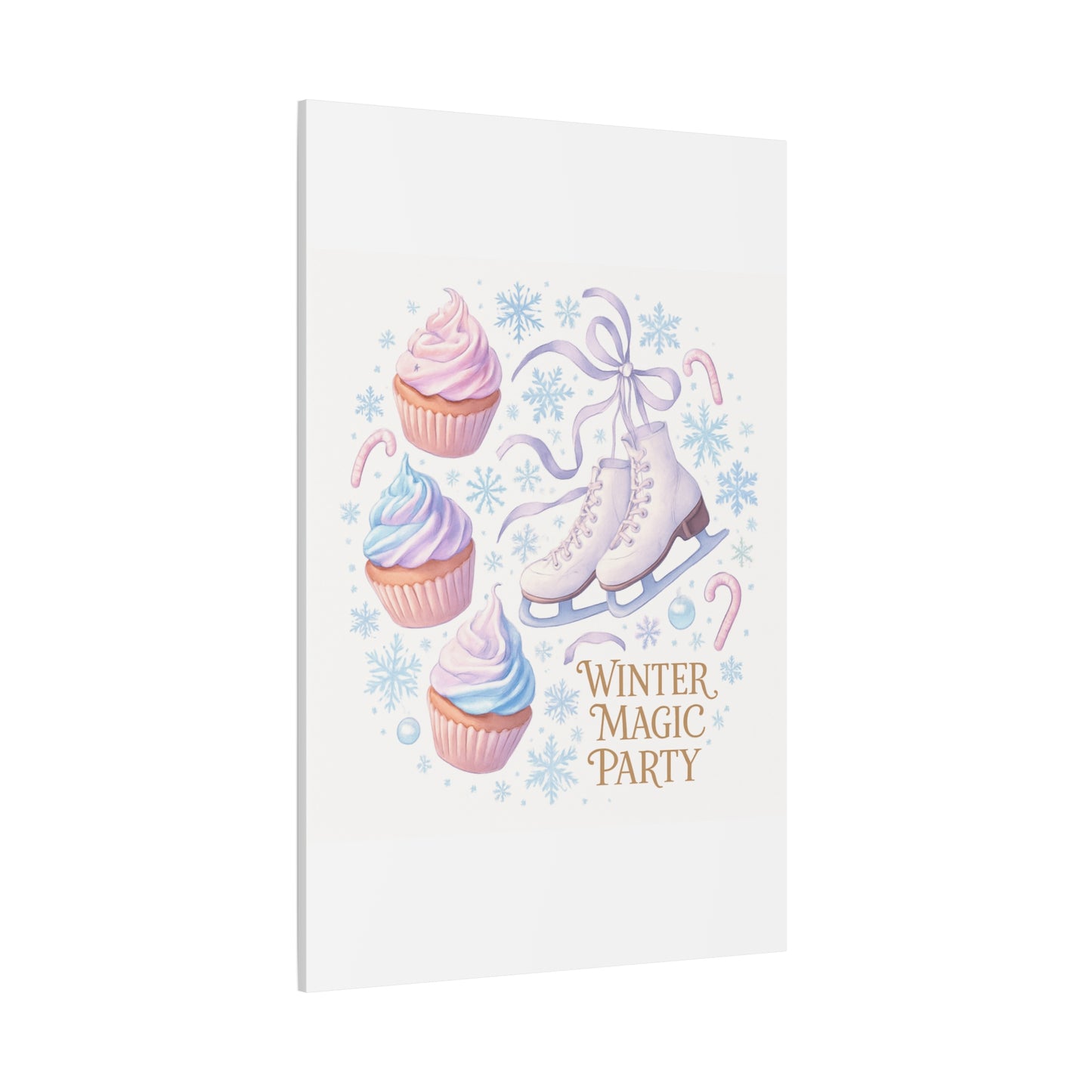Winter Magic Party Canvas — Ice Skates & Cupcakes Matte Wall Art