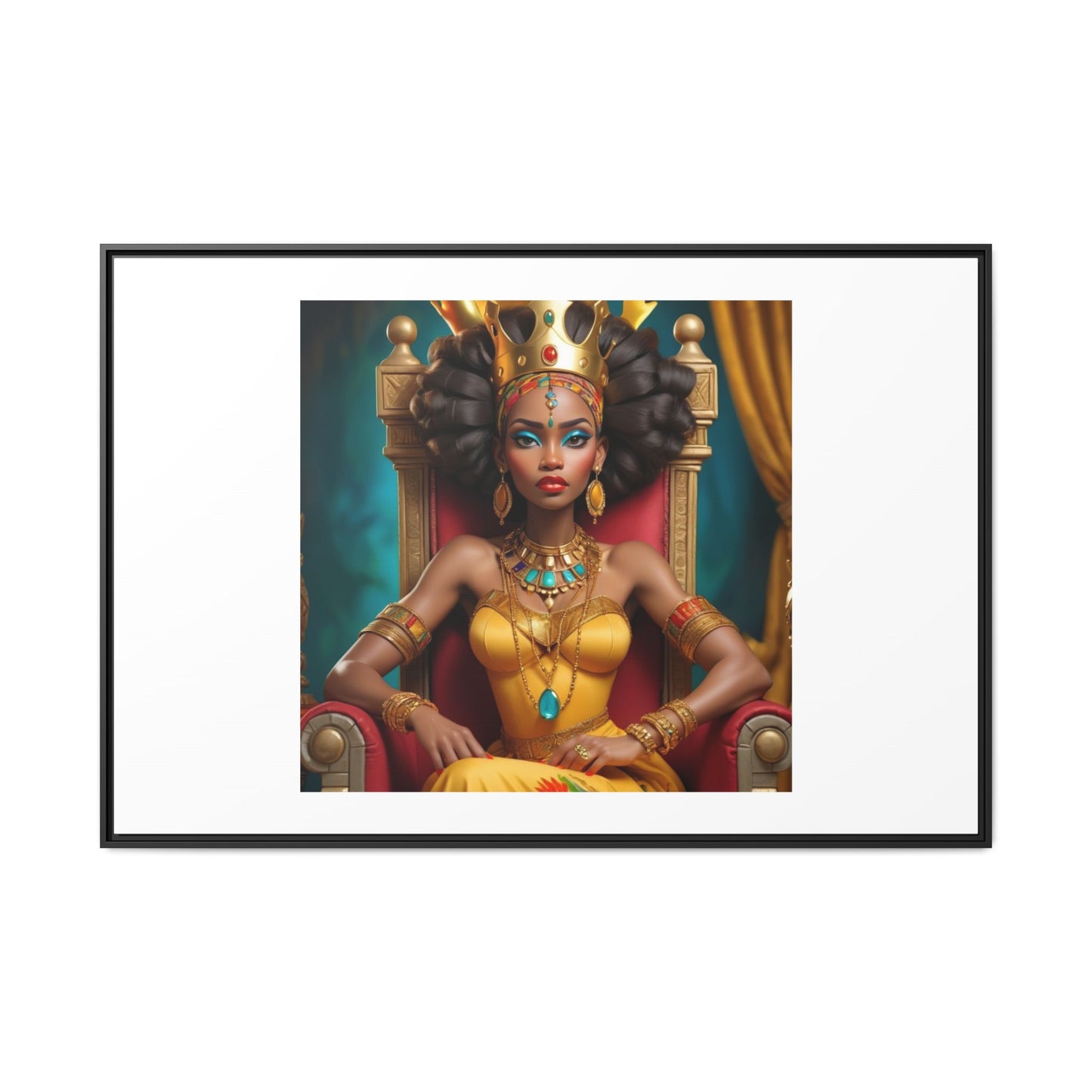 Framed Matte Canvas Art — Regal African Queen Portrait