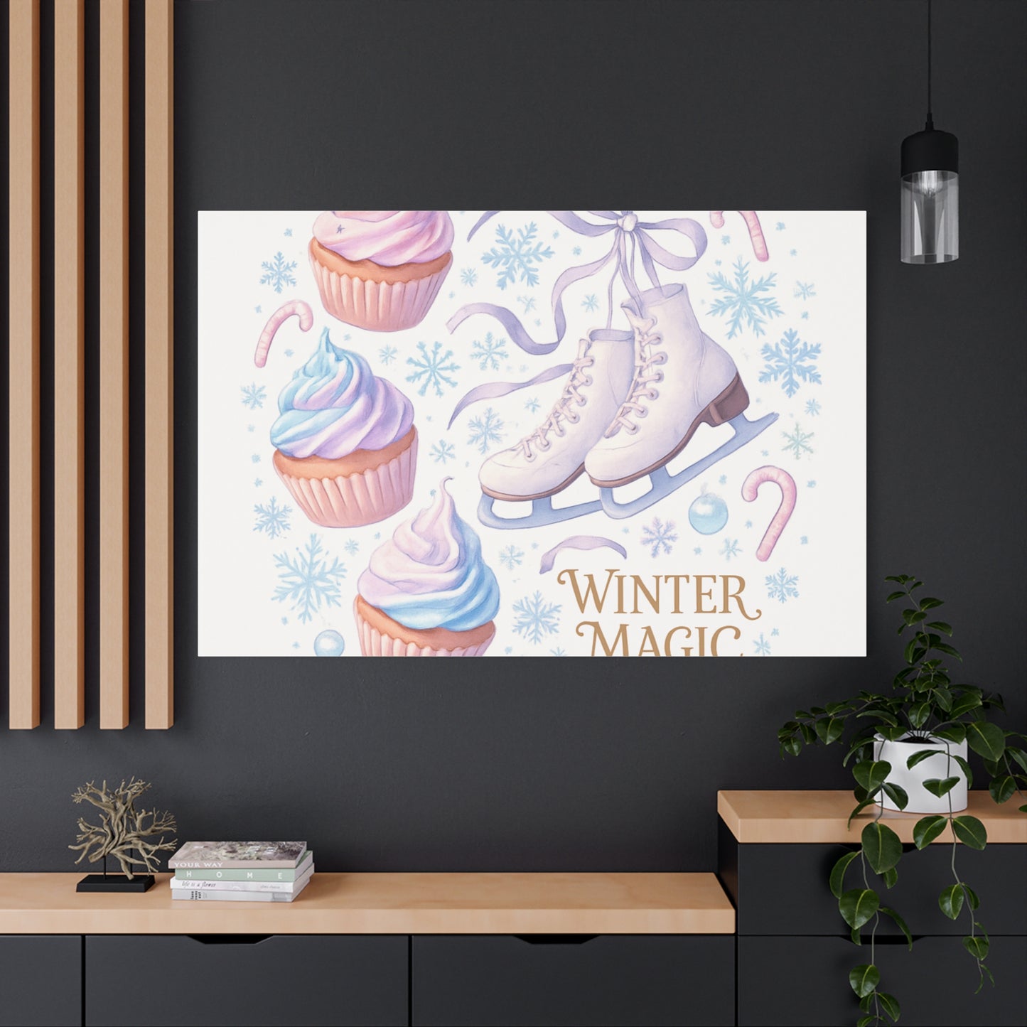 Winter Magic Party Canvas — Ice Skates & Cupcakes Matte Wall Art