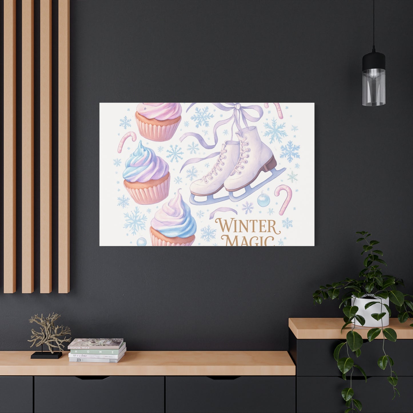 Winter Magic Party Canvas — Ice Skates & Cupcakes Matte Wall Art