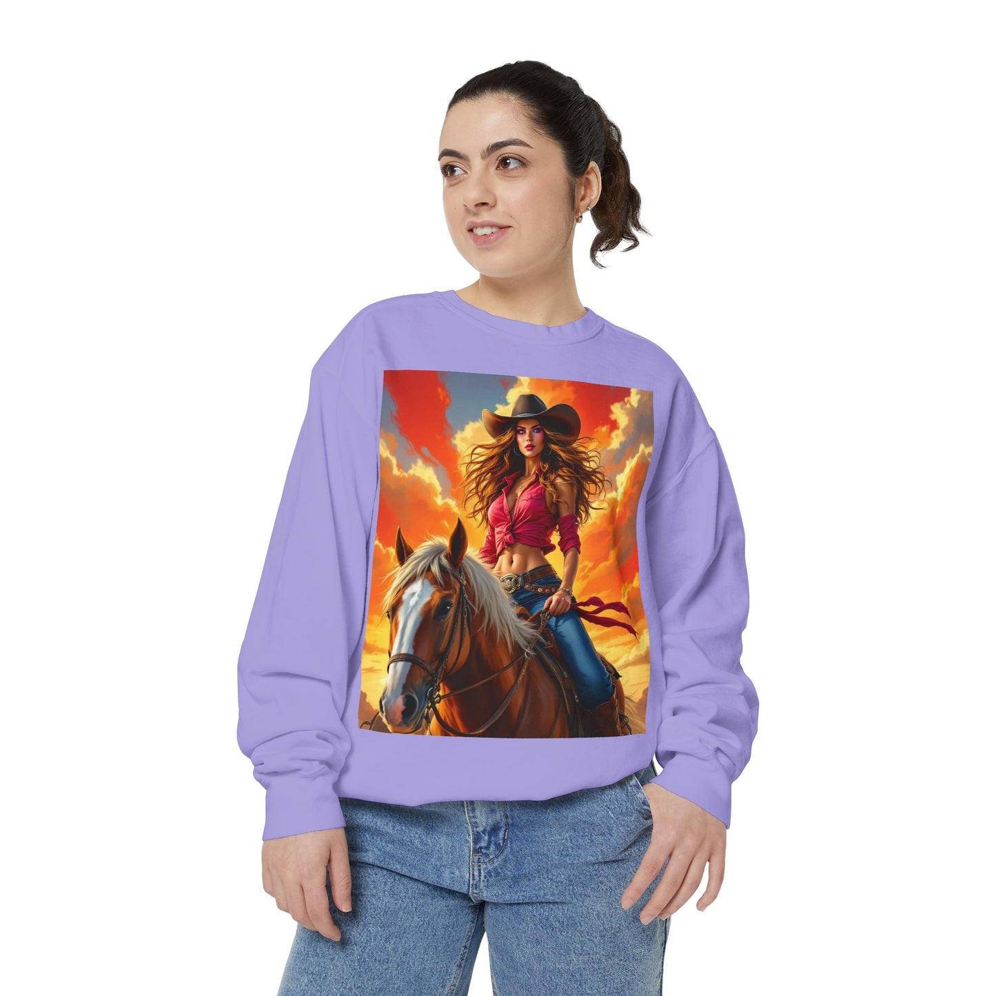 Cowgirl Sunset Sweatshirt — Horse Riding Graphic Crewneck