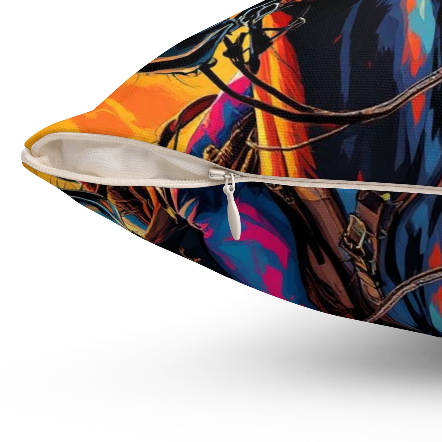 Cowgirl & Horses Graphic Pillow — Vibrant Western Art Throw Pillow