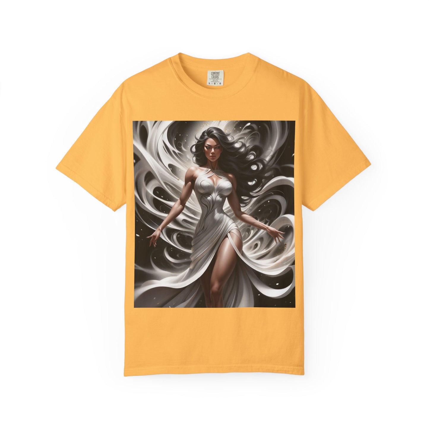 Goddess Art T-Shirt — Elegant White-Draped Fantasy Woman Print
