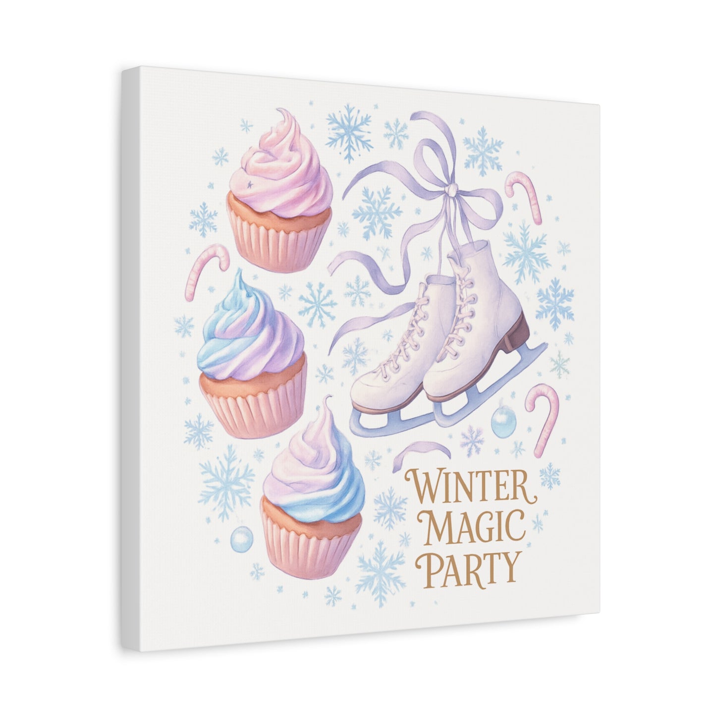 Winter Magic Party Canvas — Ice Skates & Cupcakes Matte Wall Art