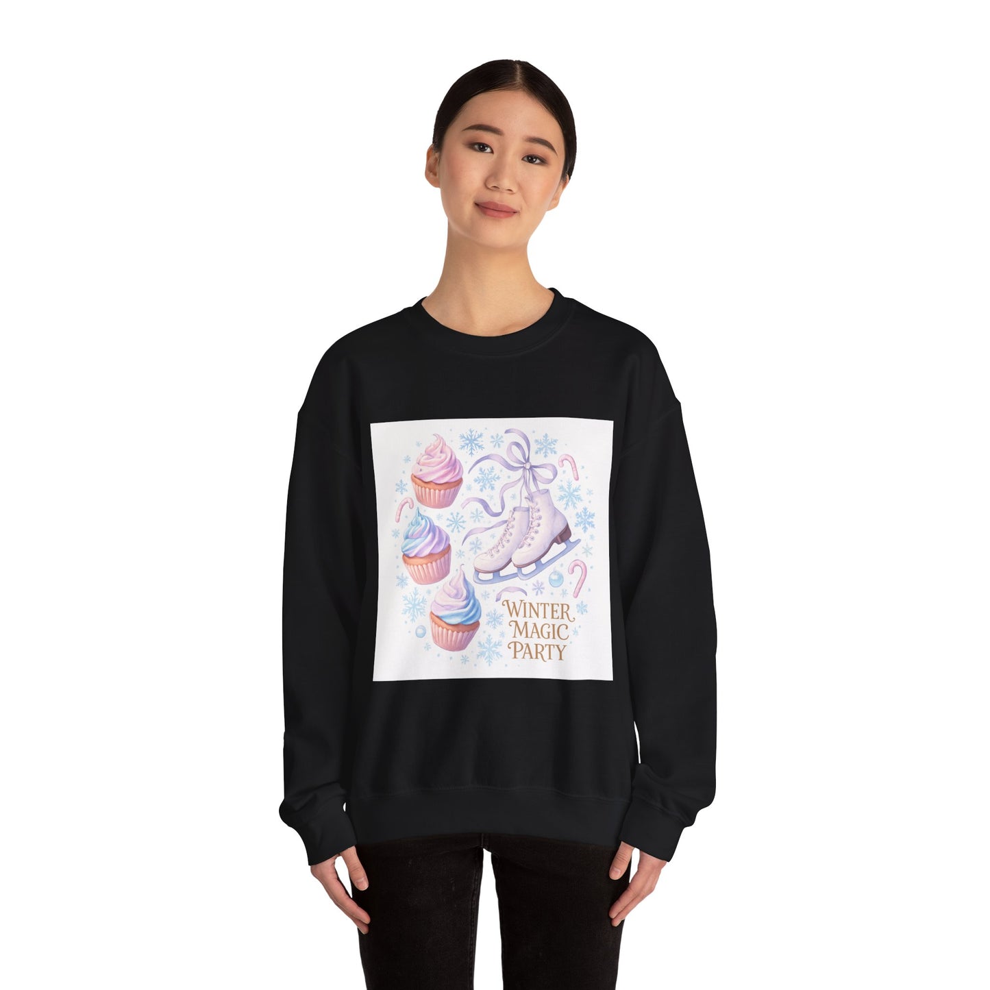 Winter Magic Party Sweatshirt — Ice Skates & Cupcakes Cozy Crewneck