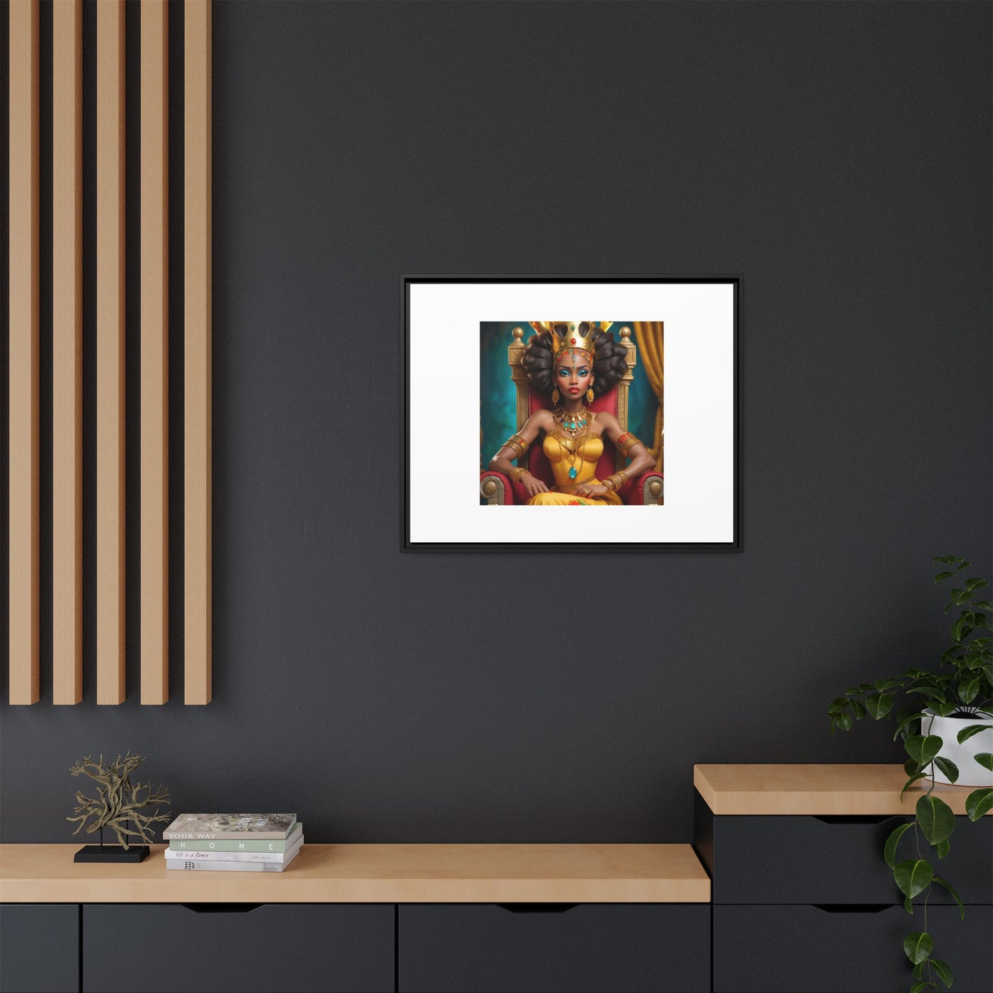 Framed Matte Canvas Art — Regal African Queen Portrait
