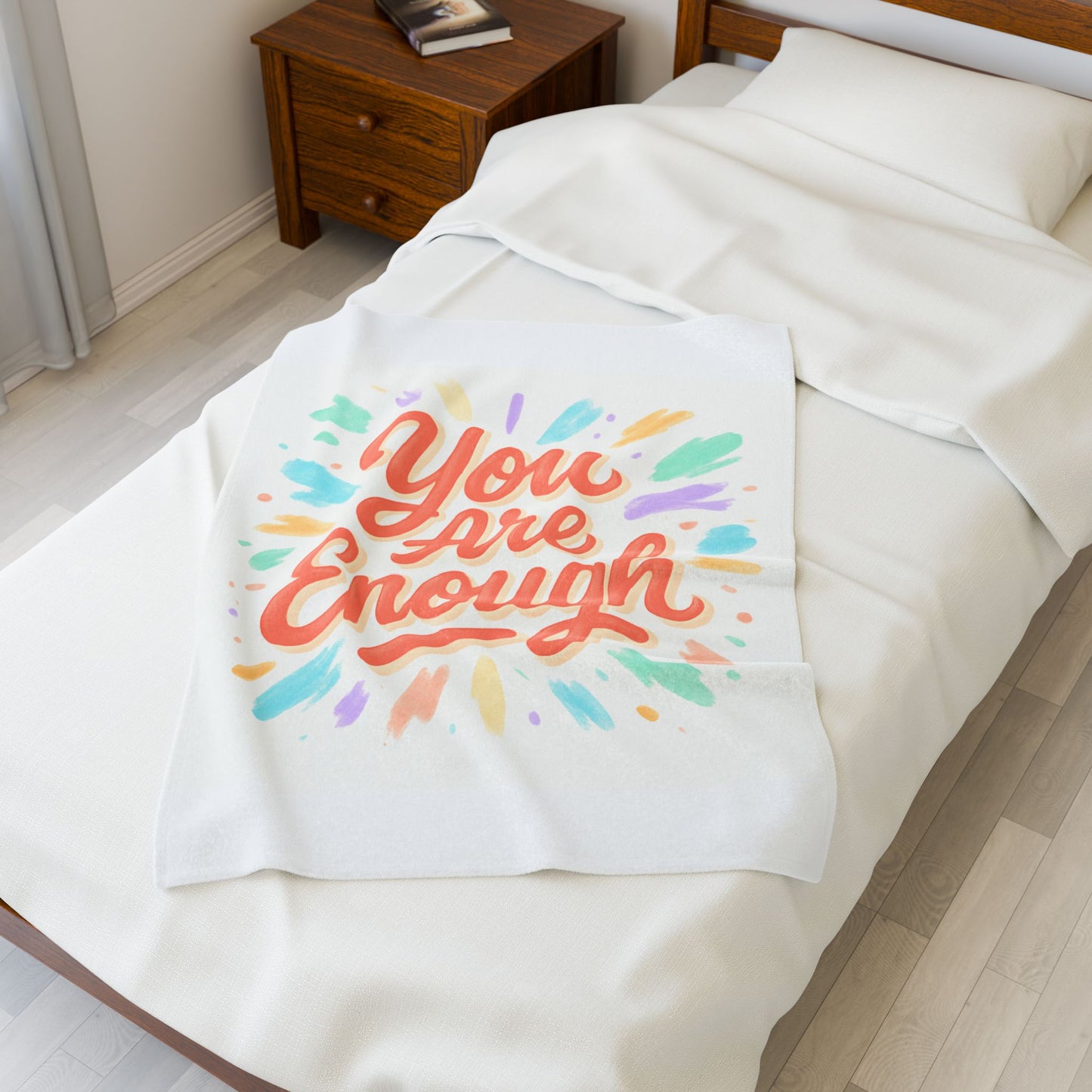 You Are Enough Velveteen Plush Blanket — Inspirational Cozy Throw for Self-Care & Gifts