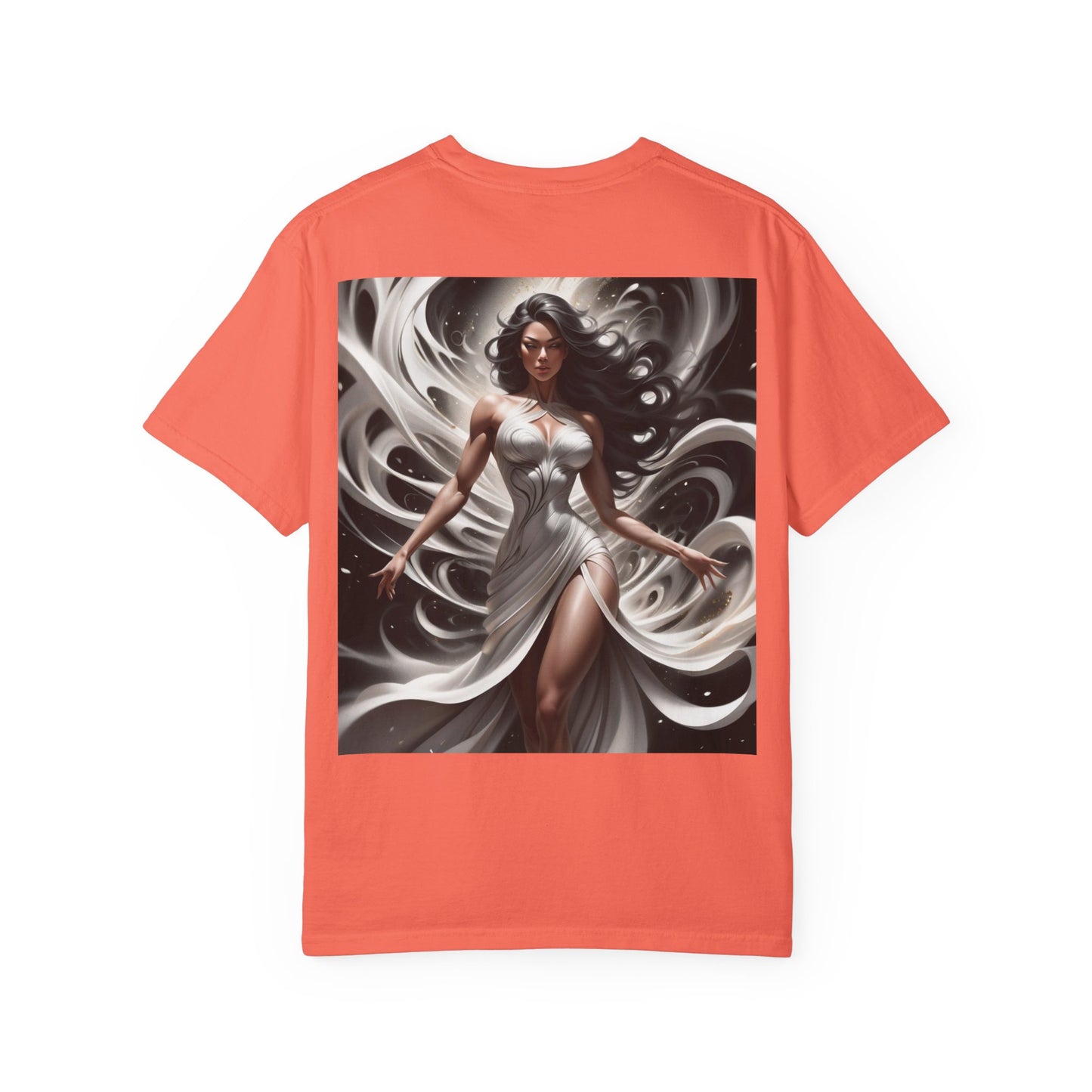 Goddess Art T-Shirt — Elegant White-Draped Fantasy Woman Print
