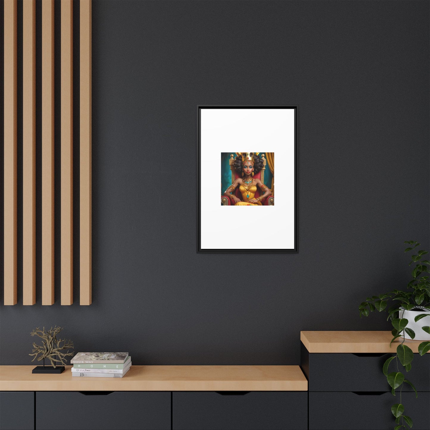 Framed Matte Canvas Art — Regal African Queen Portrait