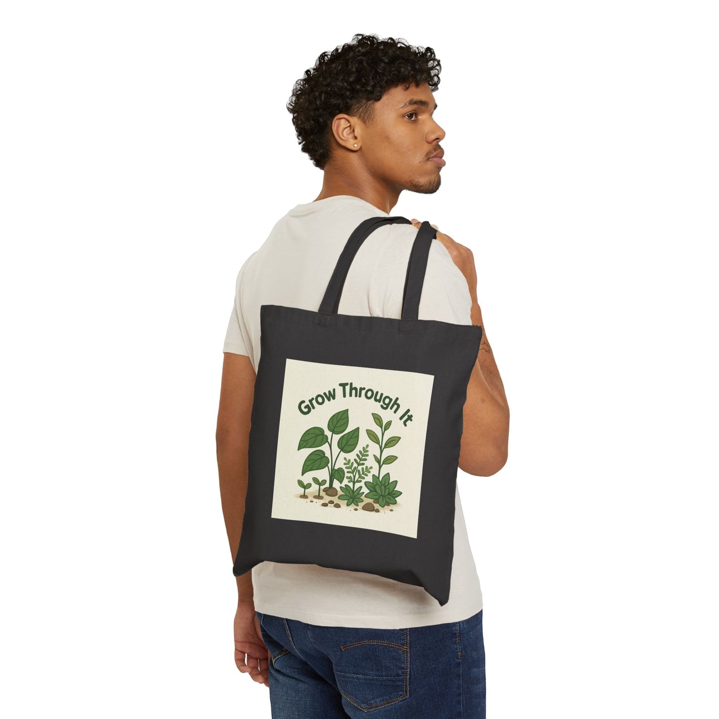 Canvas Tote Bag — "Grow Through It" Botanical Eco Shopper