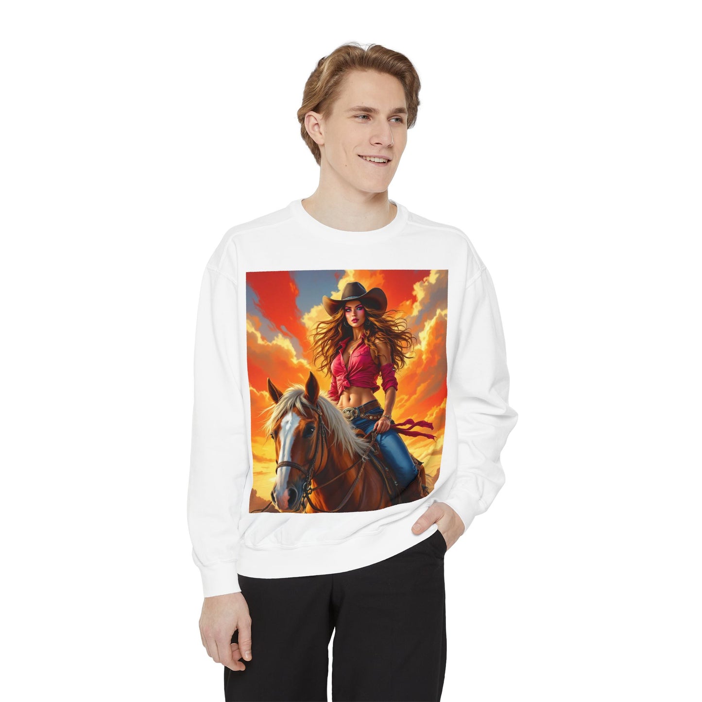 Cowgirl Sunset Sweatshirt — Horse Riding Graphic Crewneck