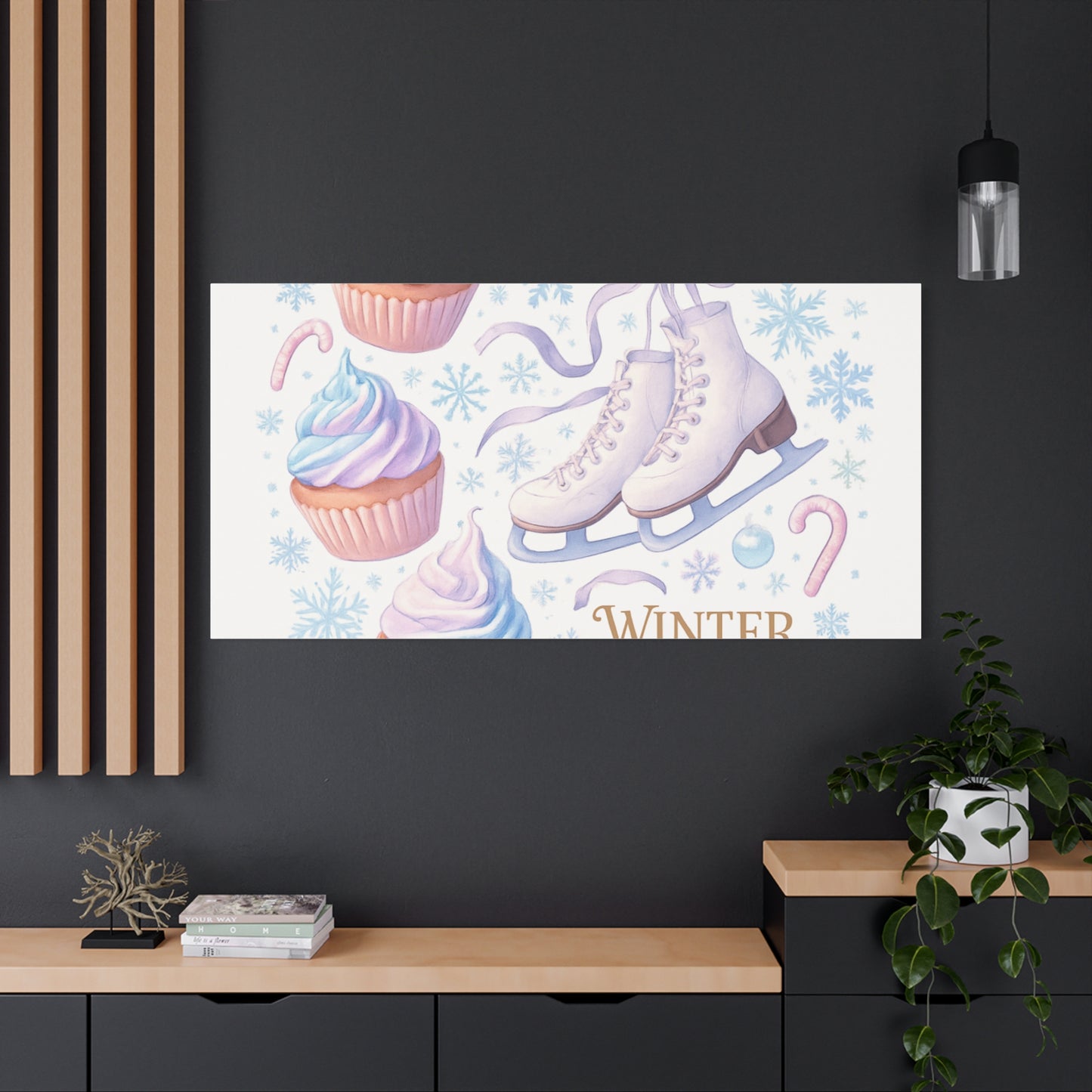 Winter Magic Party Canvas — Ice Skates & Cupcakes Matte Wall Art