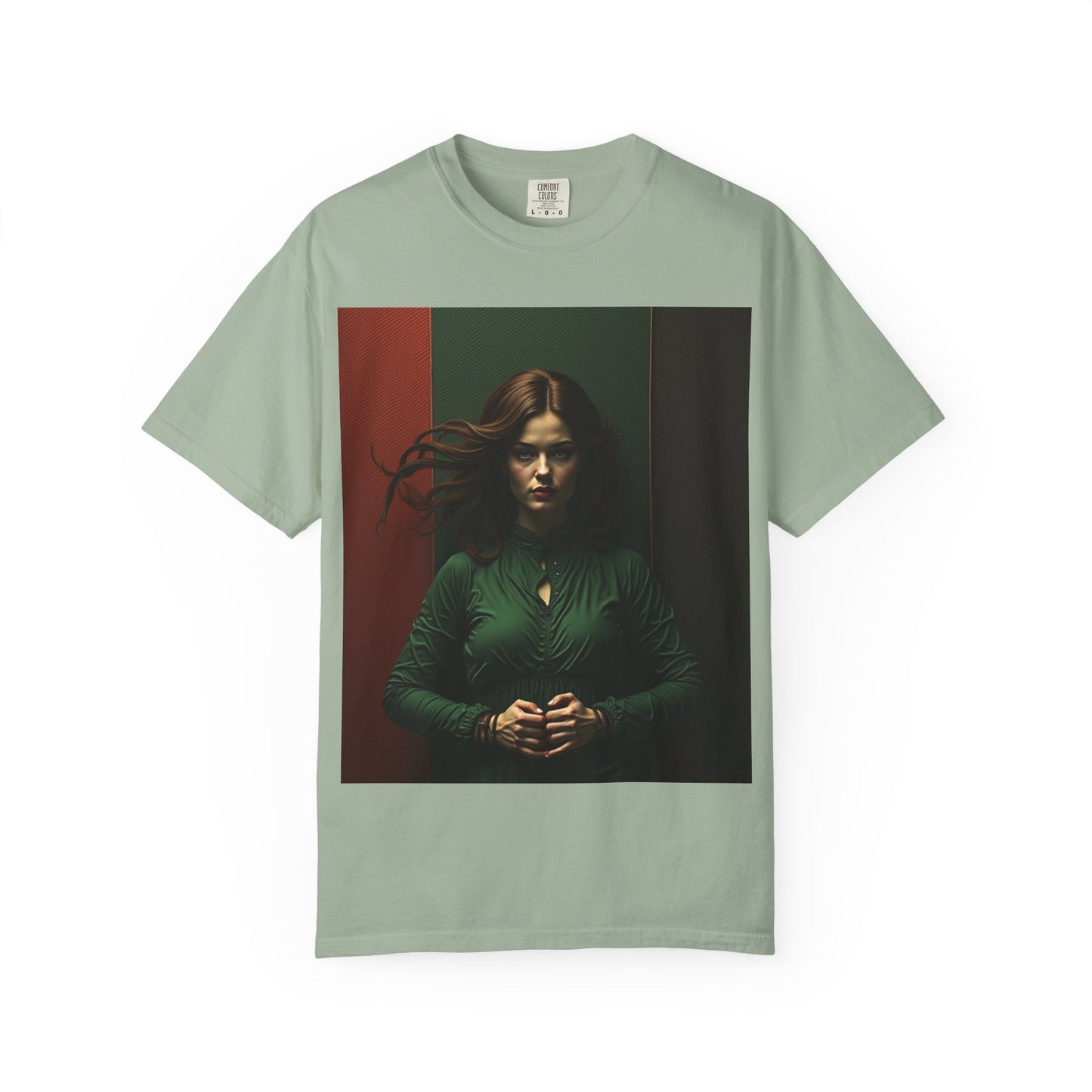 Portrait Photo Tee — Moody Green Woman Graphic T-Shirt
