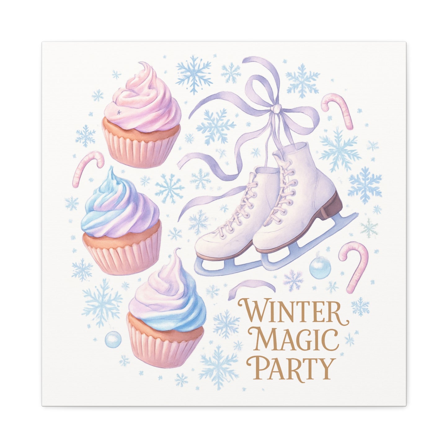 Winter Magic Party Canvas — Ice Skates & Cupcakes Matte Wall Art