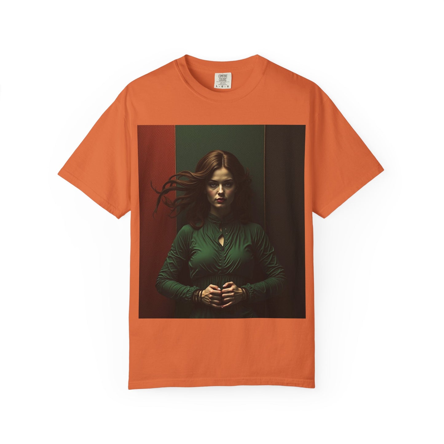 Portrait Photo Tee — Moody Green Woman Graphic T-Shirt