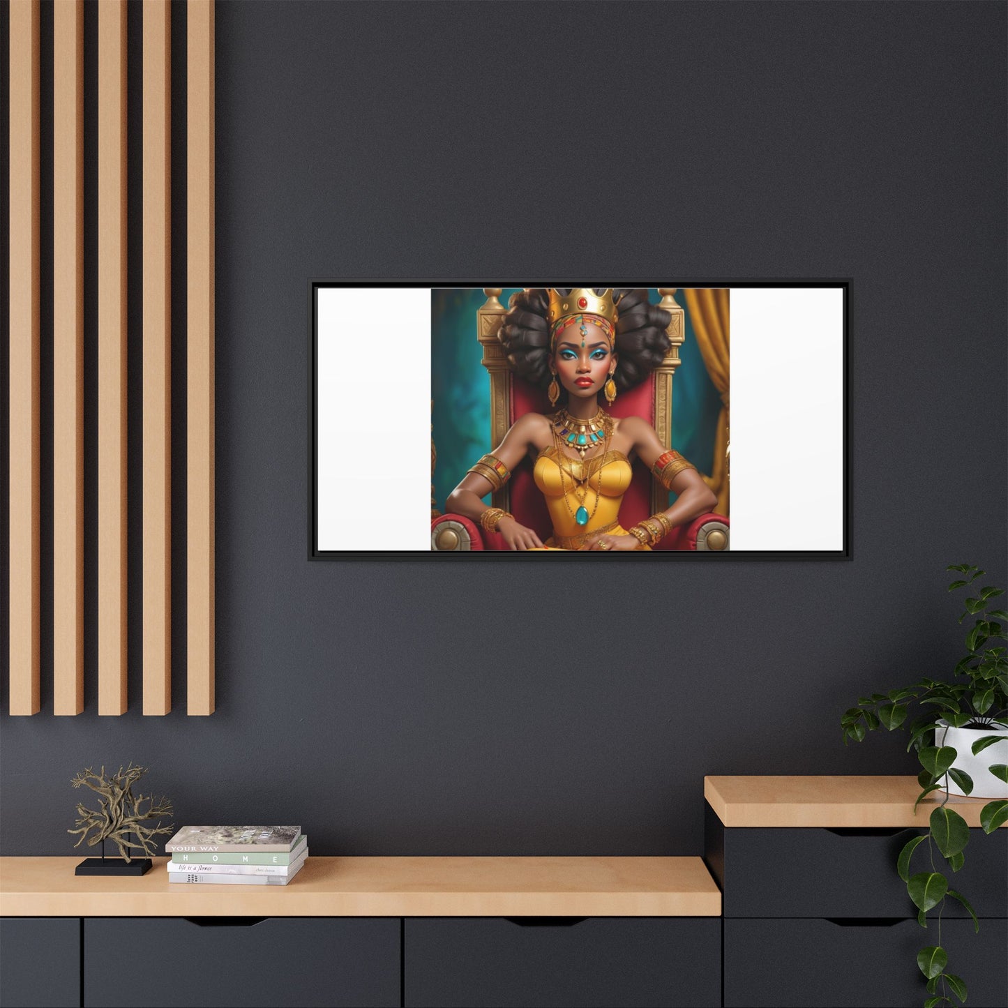 Framed Matte Canvas Art — Regal African Queen Portrait