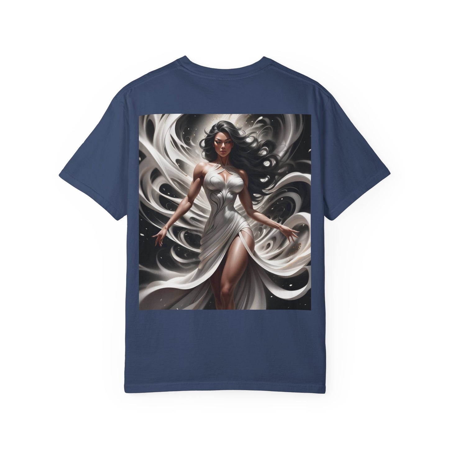 Goddess Art T-Shirt — Elegant White-Draped Fantasy Woman Print