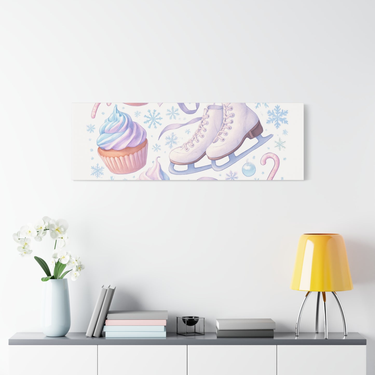 Winter Magic Party Canvas — Ice Skates & Cupcakes Matte Wall Art
