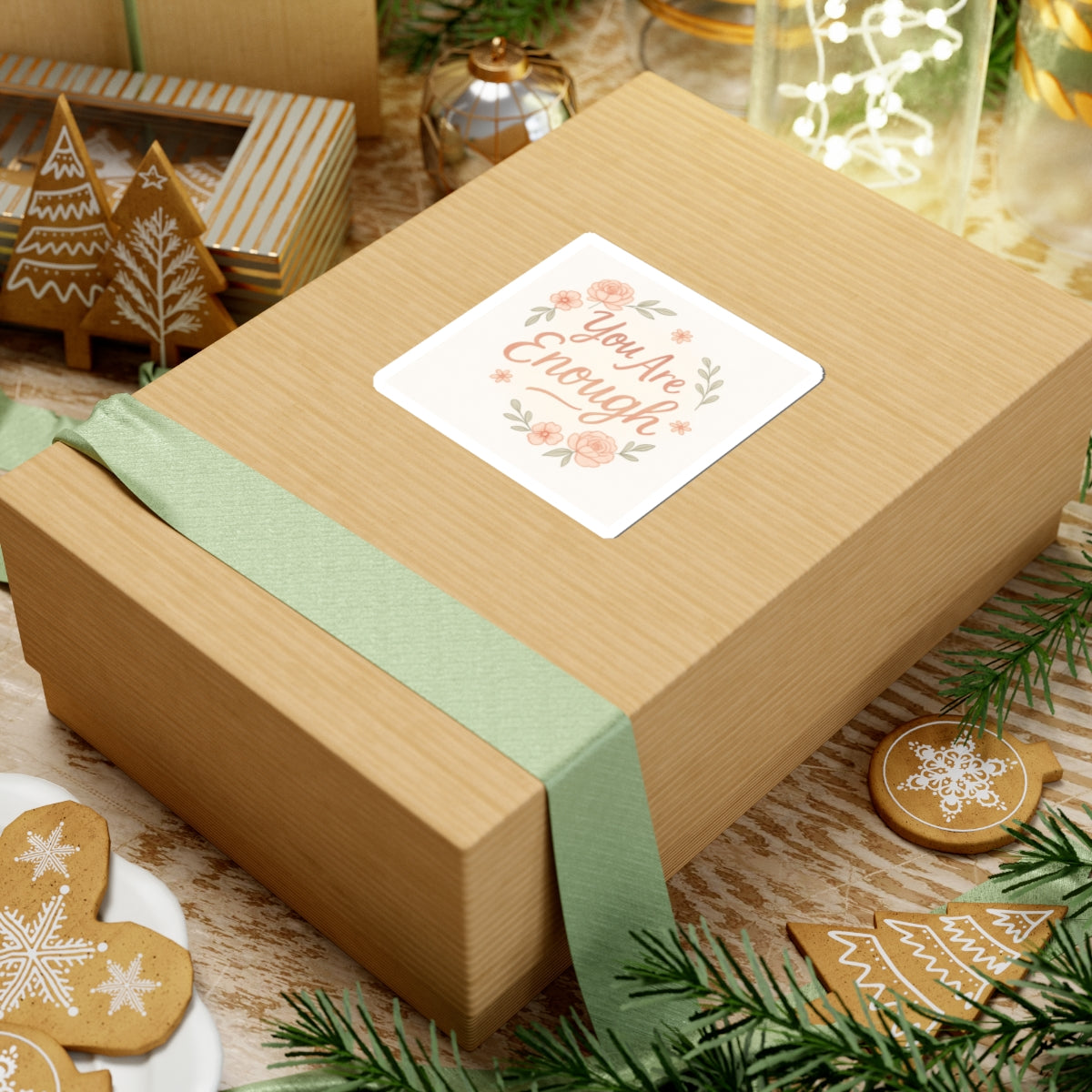 You Are Enough Floral Sticker — Inspirational Kiss-Cut Vinyl Sticker