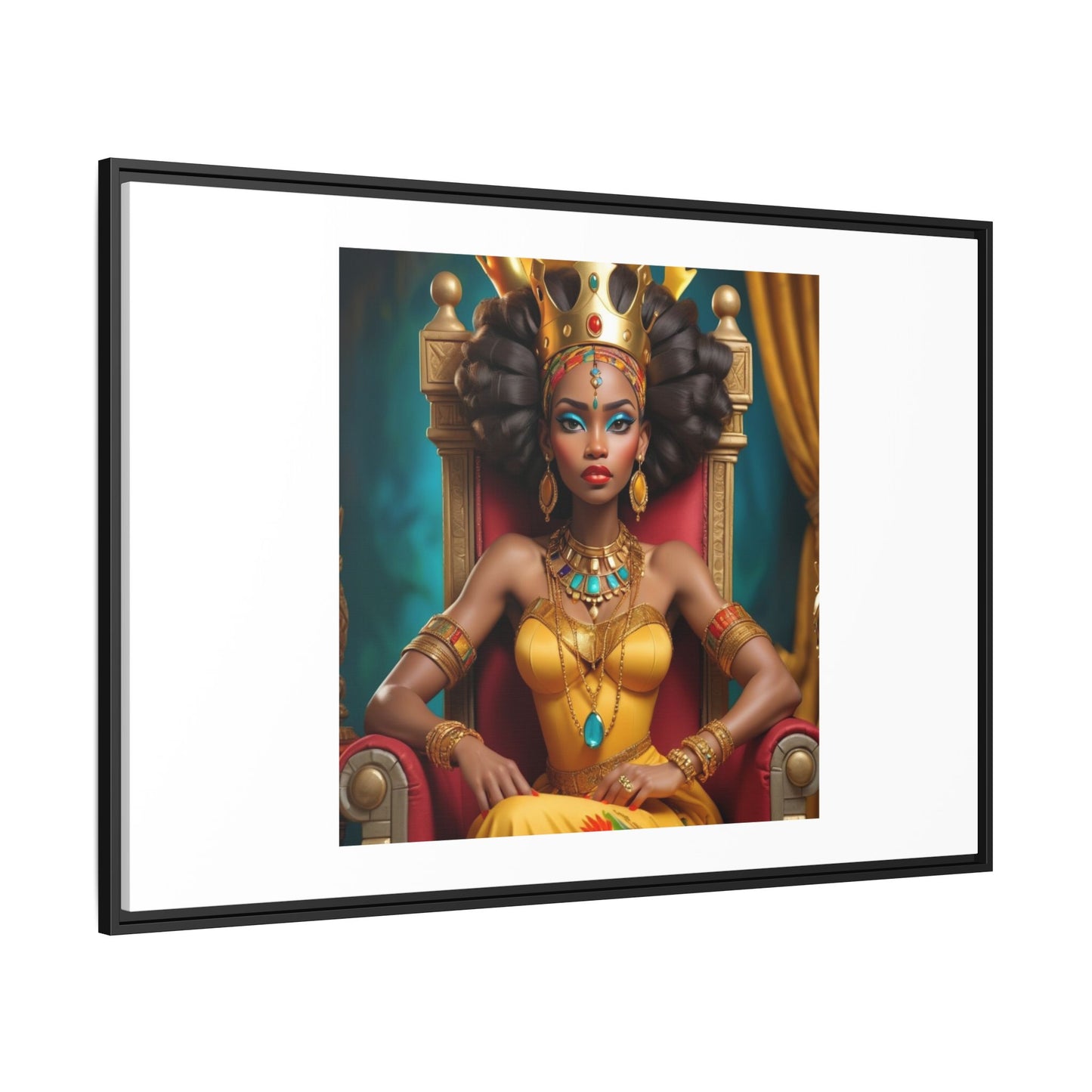 Framed Matte Canvas Art — Regal African Queen Portrait
