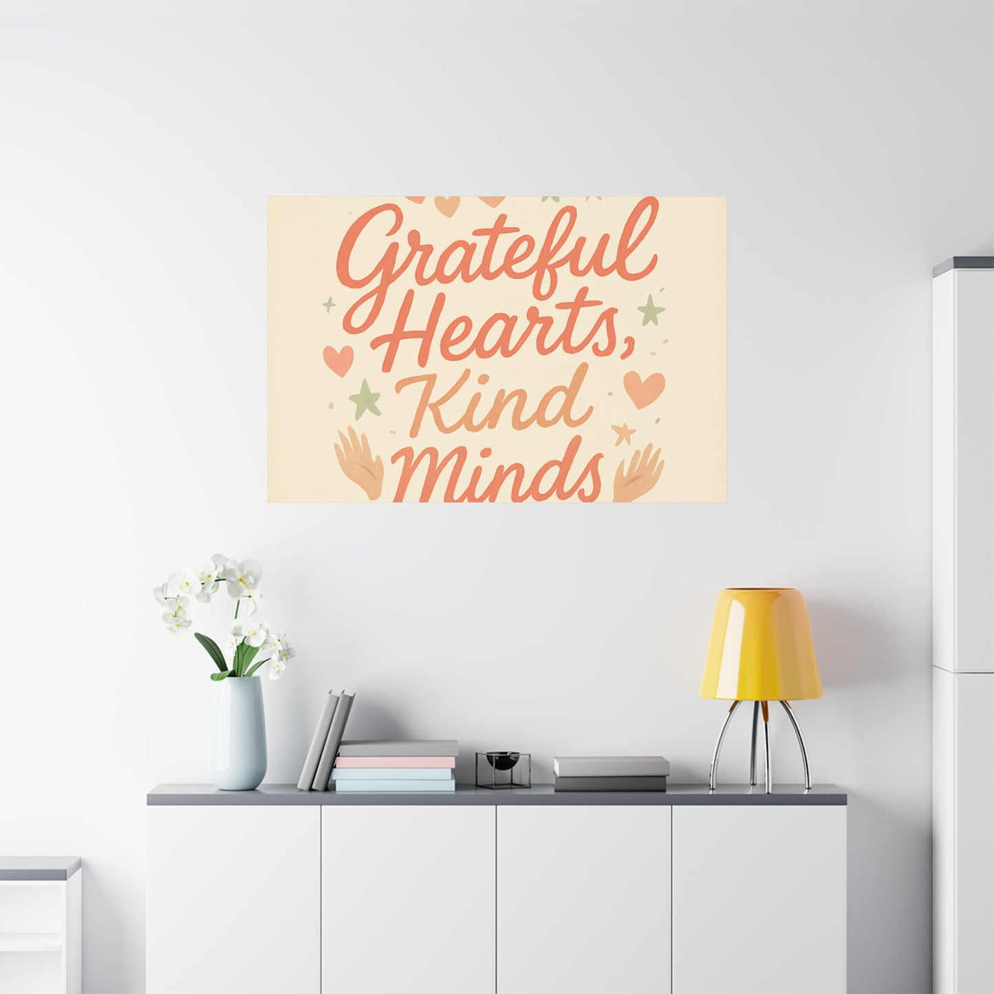 Grateful Hearts Kind Minds Canvas Wall Art — Inspirational Quote Matte Canvas