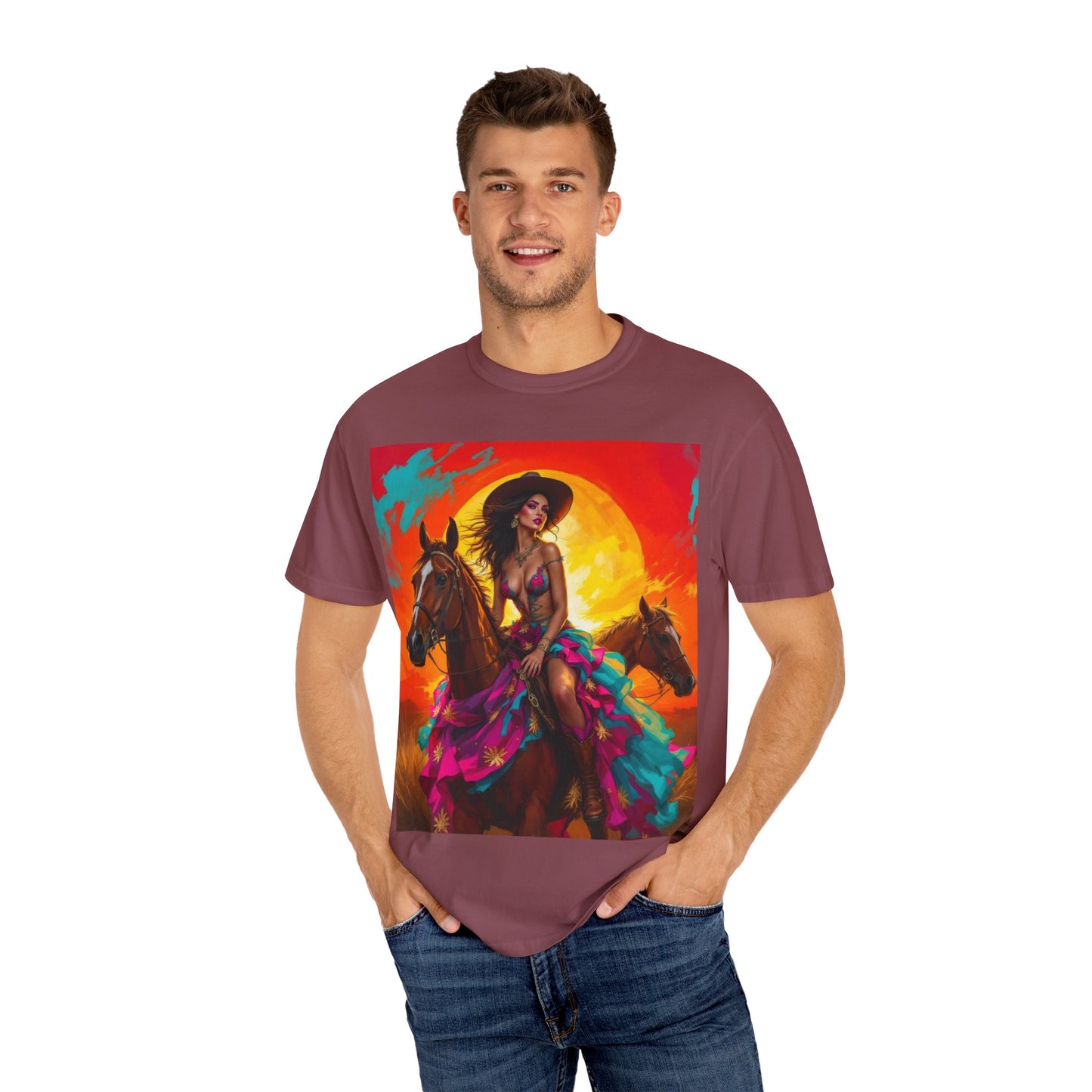 Cowgirl Sunset T-Shirt — Vibrant Western Horse Art Tee