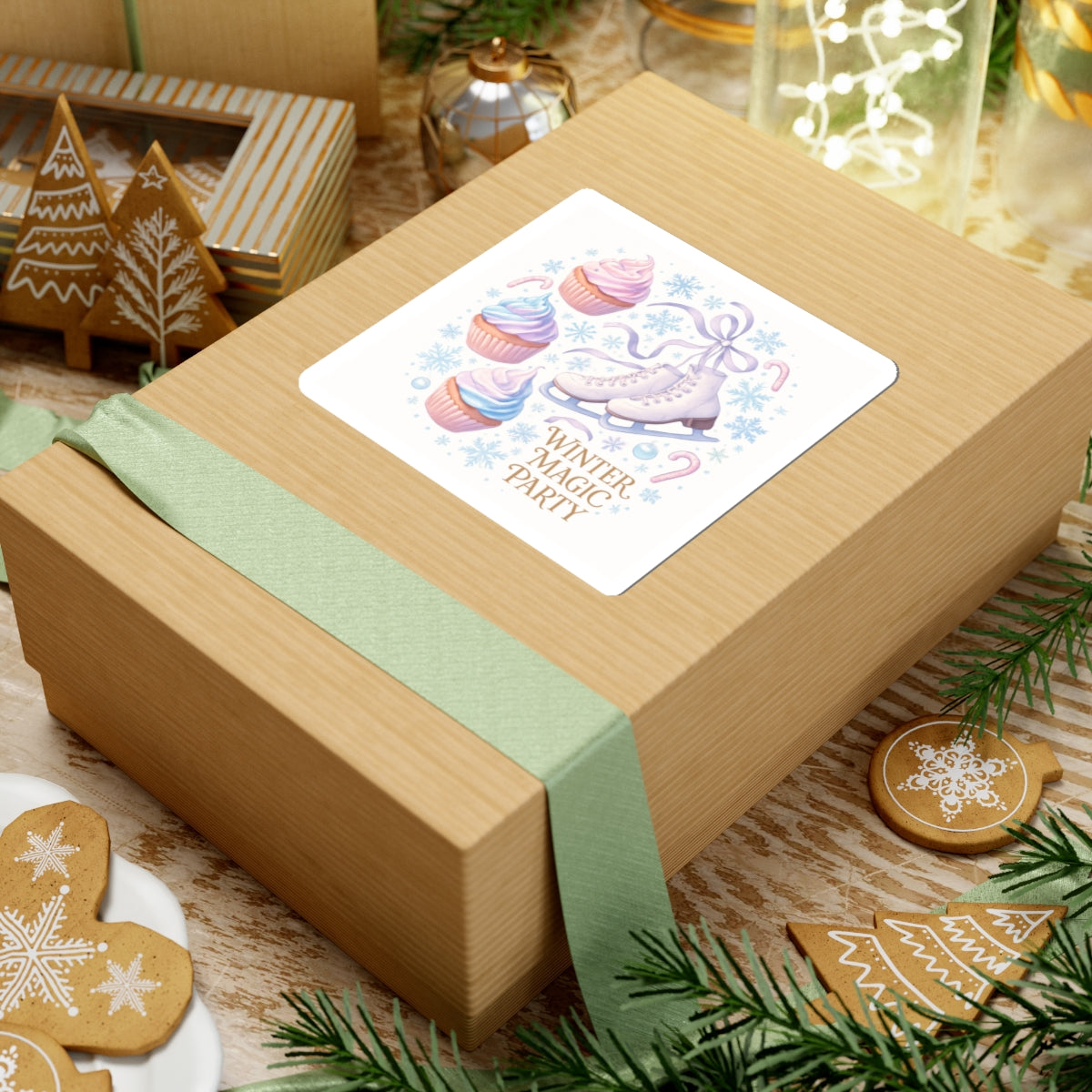 Winter Magic Party Sticker — Ice Skates & Cupcakes Cute Kiss-Cut Decal