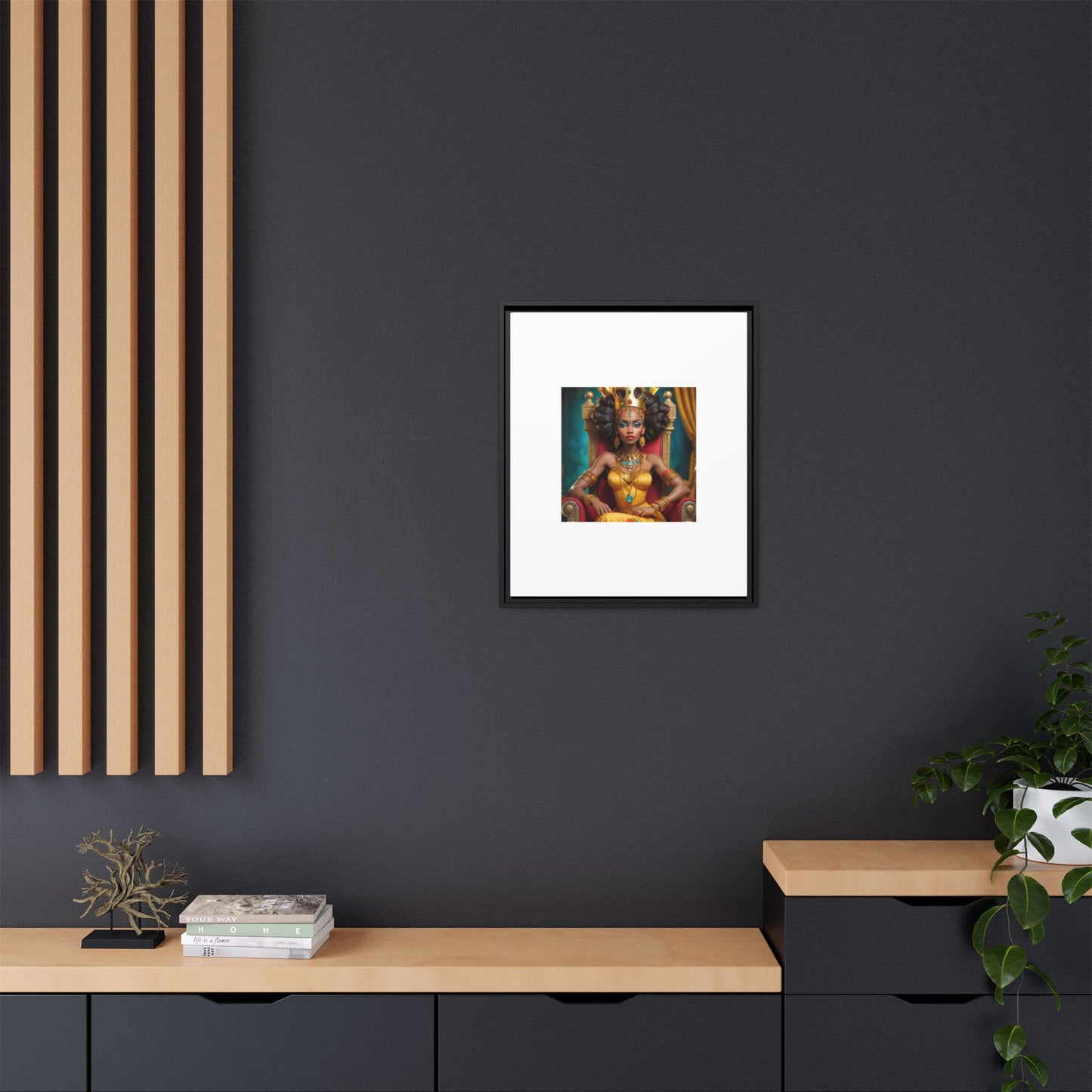 Framed Matte Canvas Art — Regal African Queen Portrait