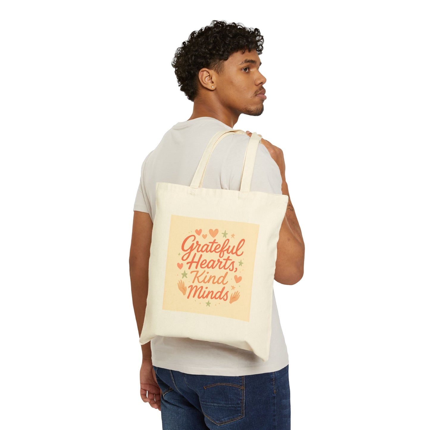 Tote Bag — "Grateful Hearts, Kind Minds" Canvas Grocery & Gift Tote