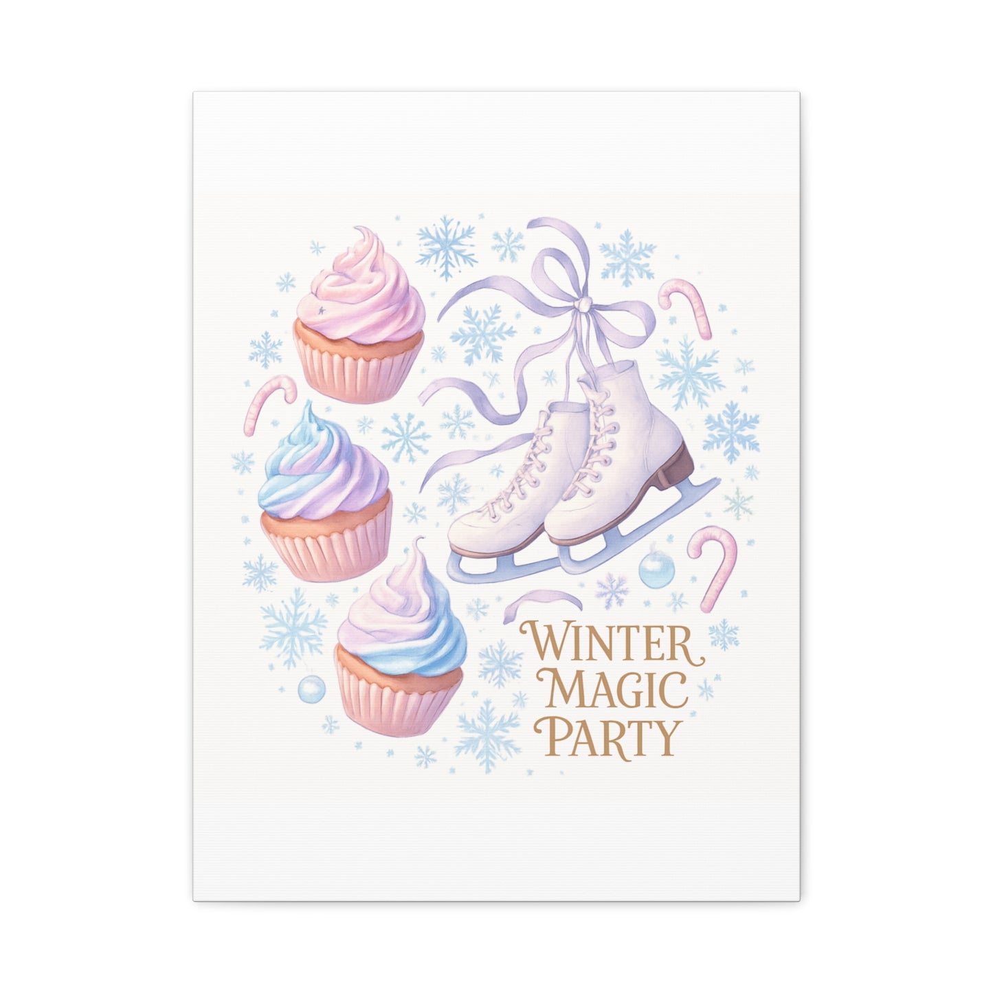 Winter Magic Party Canvas — Ice Skates & Cupcakes Matte Wall Art