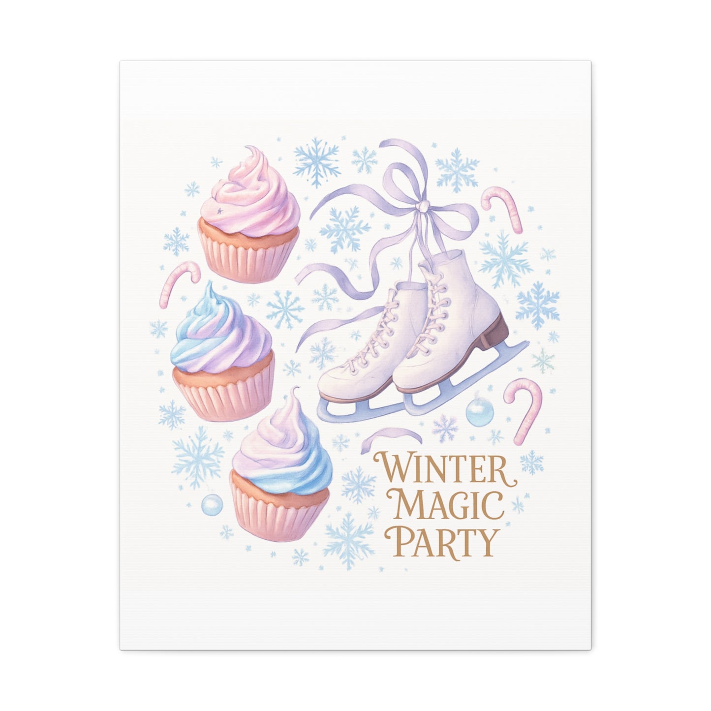 Winter Magic Party Canvas — Ice Skates & Cupcakes Matte Wall Art