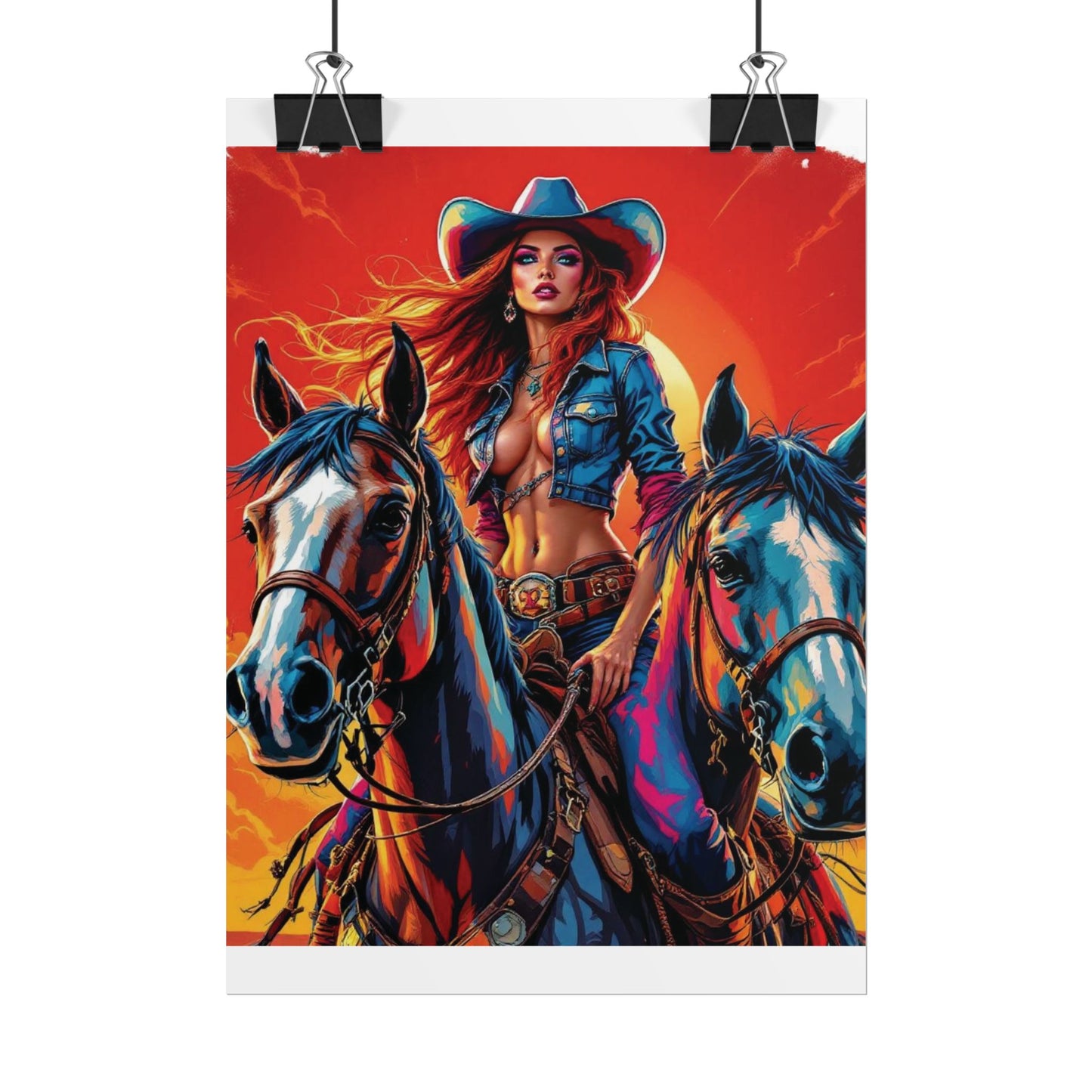 Cowgirl Poster — Vibrant Western Cowgirl Art Print with Horses