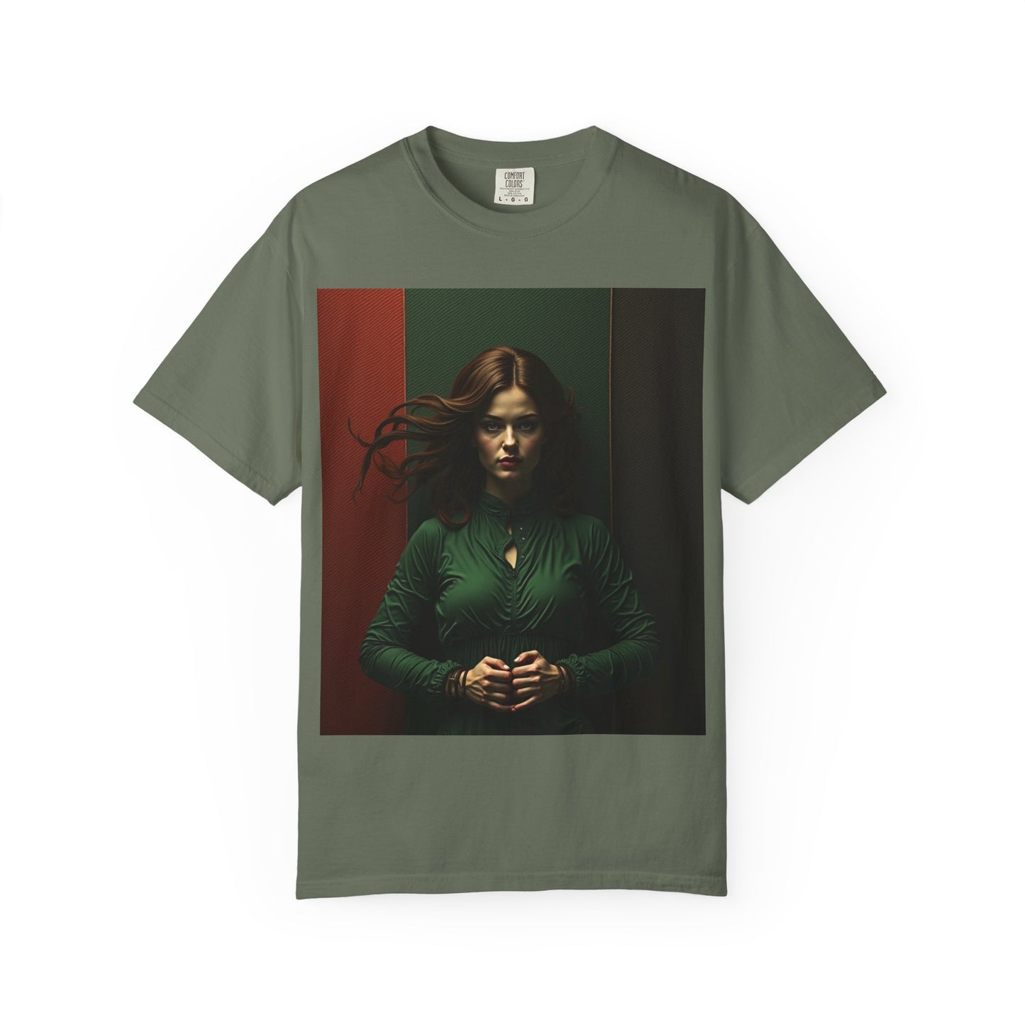 Portrait Photo Tee — Moody Green Woman Graphic T-Shirt